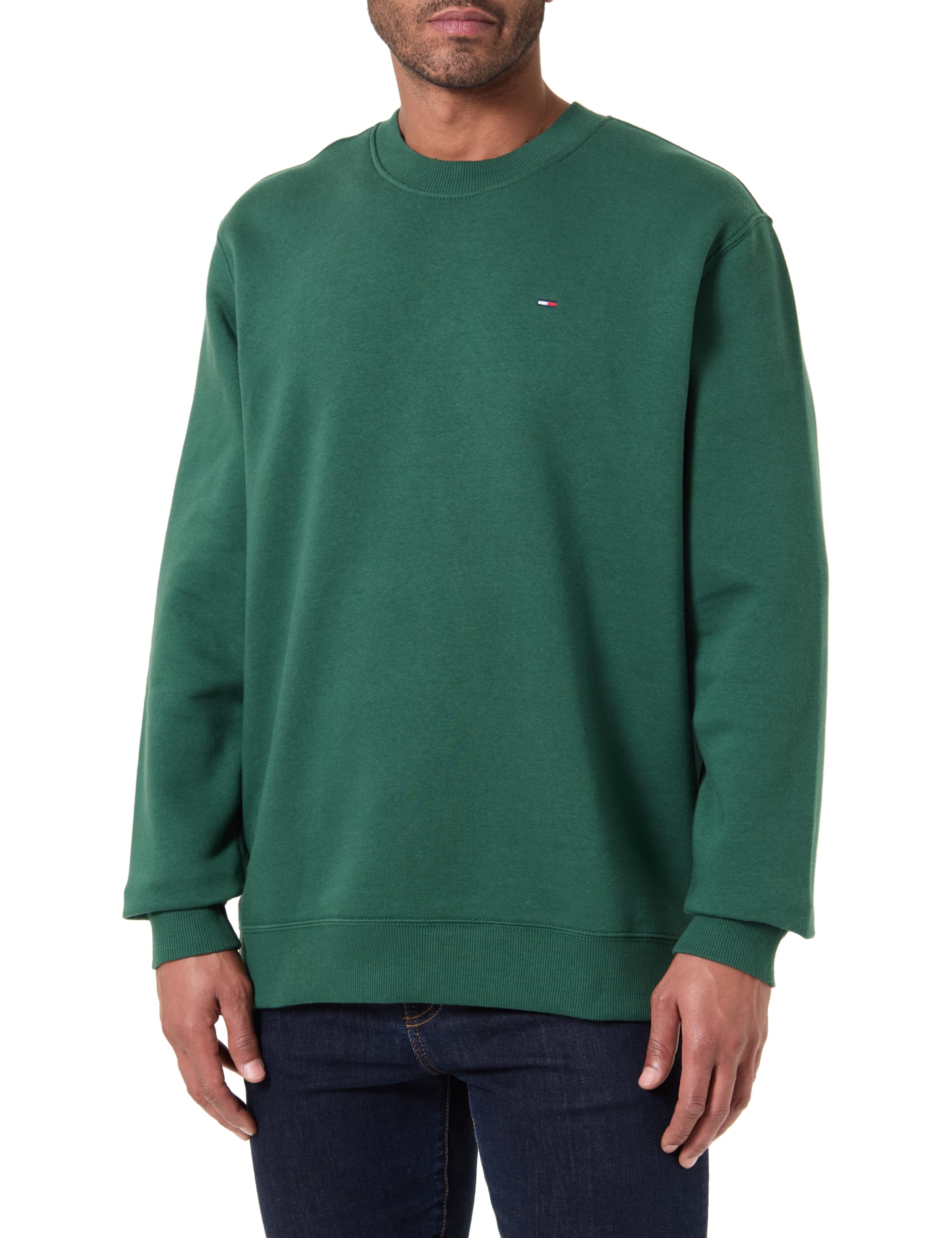Tommy Jeans Herren Sweatshirt Regular Fit Flag Fleece Rundhalsausschnitt XL Green (Shadow Pine) Angebot bei HelloDeals