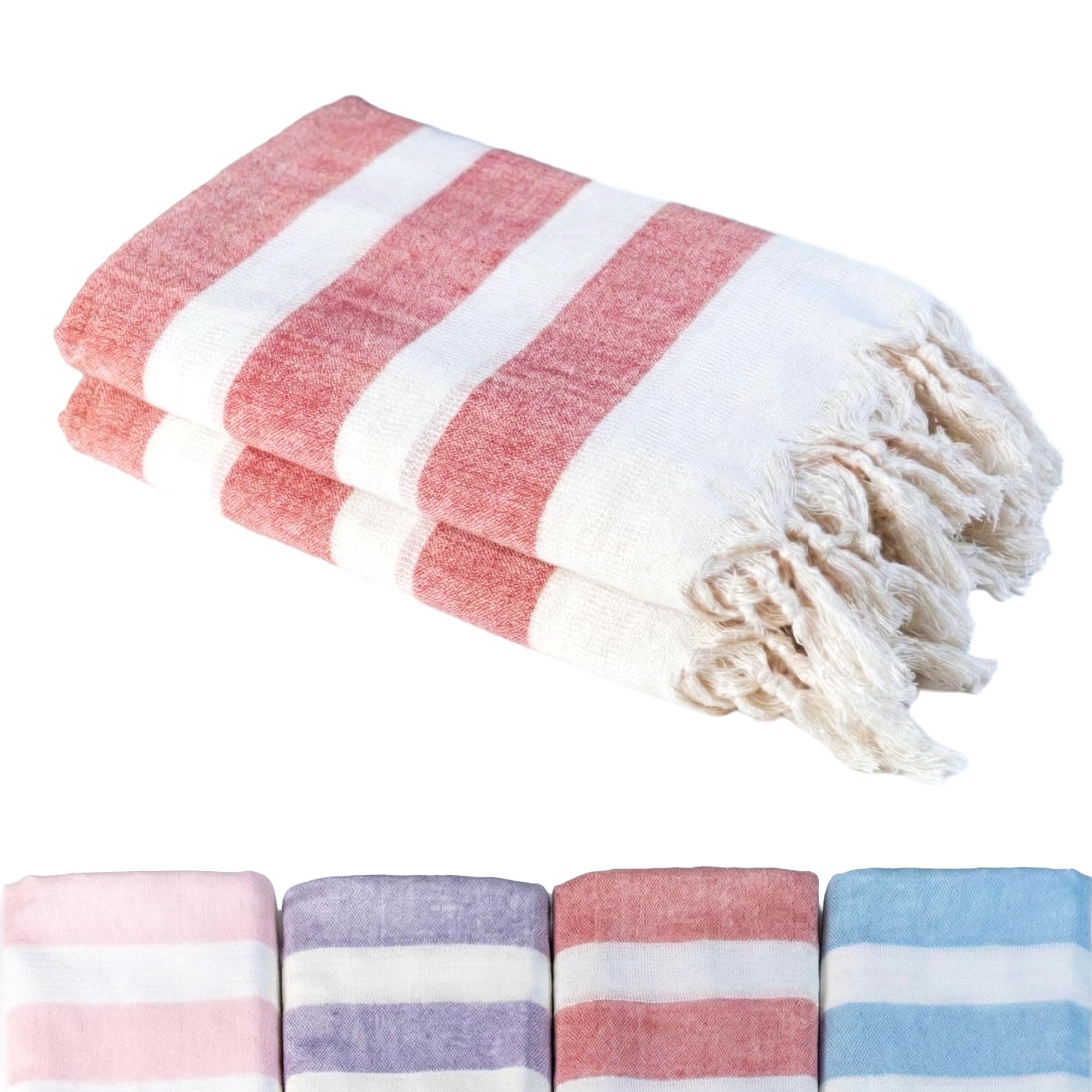 2er Pack | 90x180 cm | Dünn Strandtuch Pestemal | 80% Bambus – Seidig Weich & Leicht | Gewebte Streifen | Farbecht & Langlebig | Hamamtuch, Saunatuch | Perfekt für Sauna | Rot Rot 2'er Pack Angebot bei HelloDeals