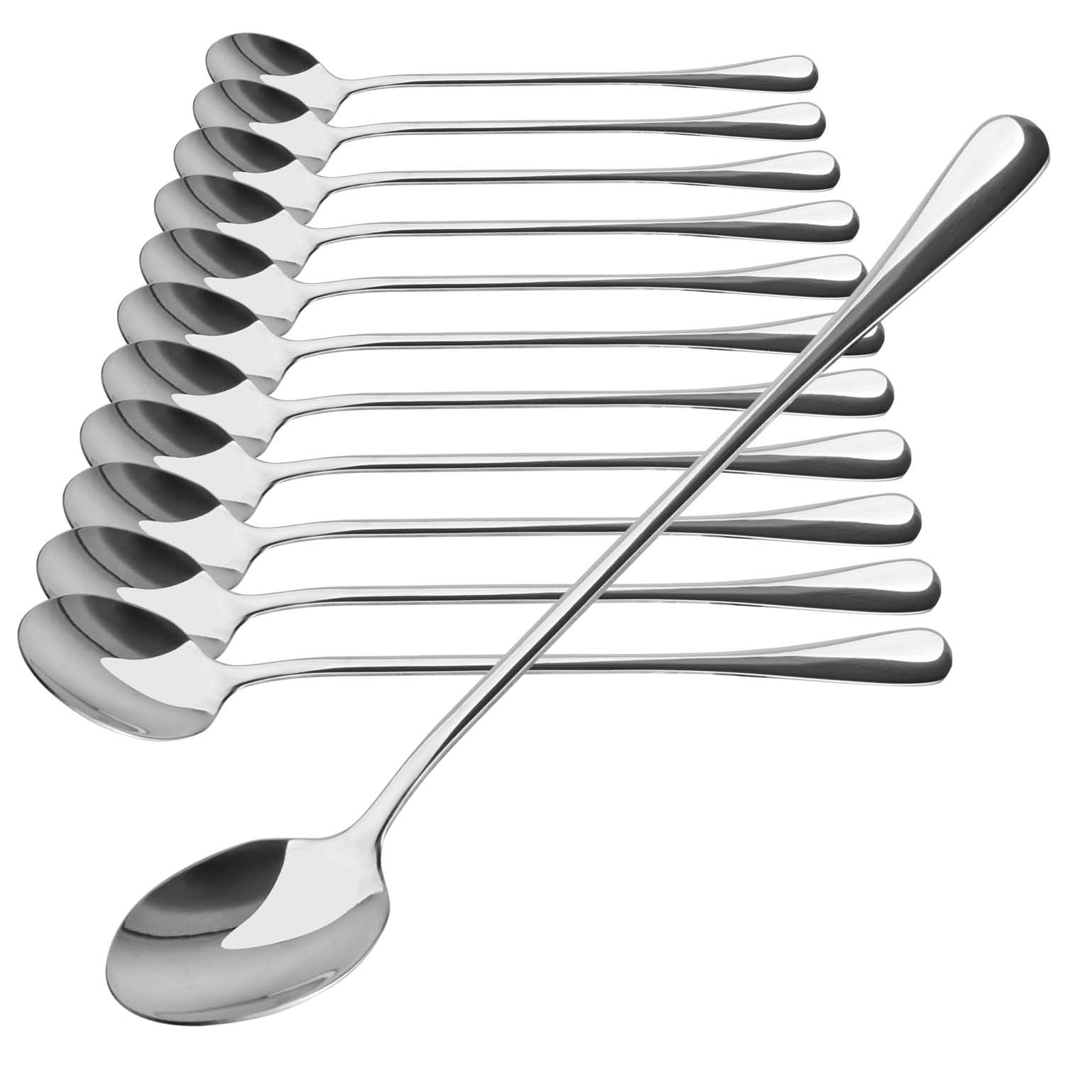 com-four® 12er Löffelset - Langer Stiel - Eislöffel für Desserts & Cocktails, Edelstahl (19.5cm) 12 Stück - Eis Löffel 19.5cm Angebot bei HelloDeals