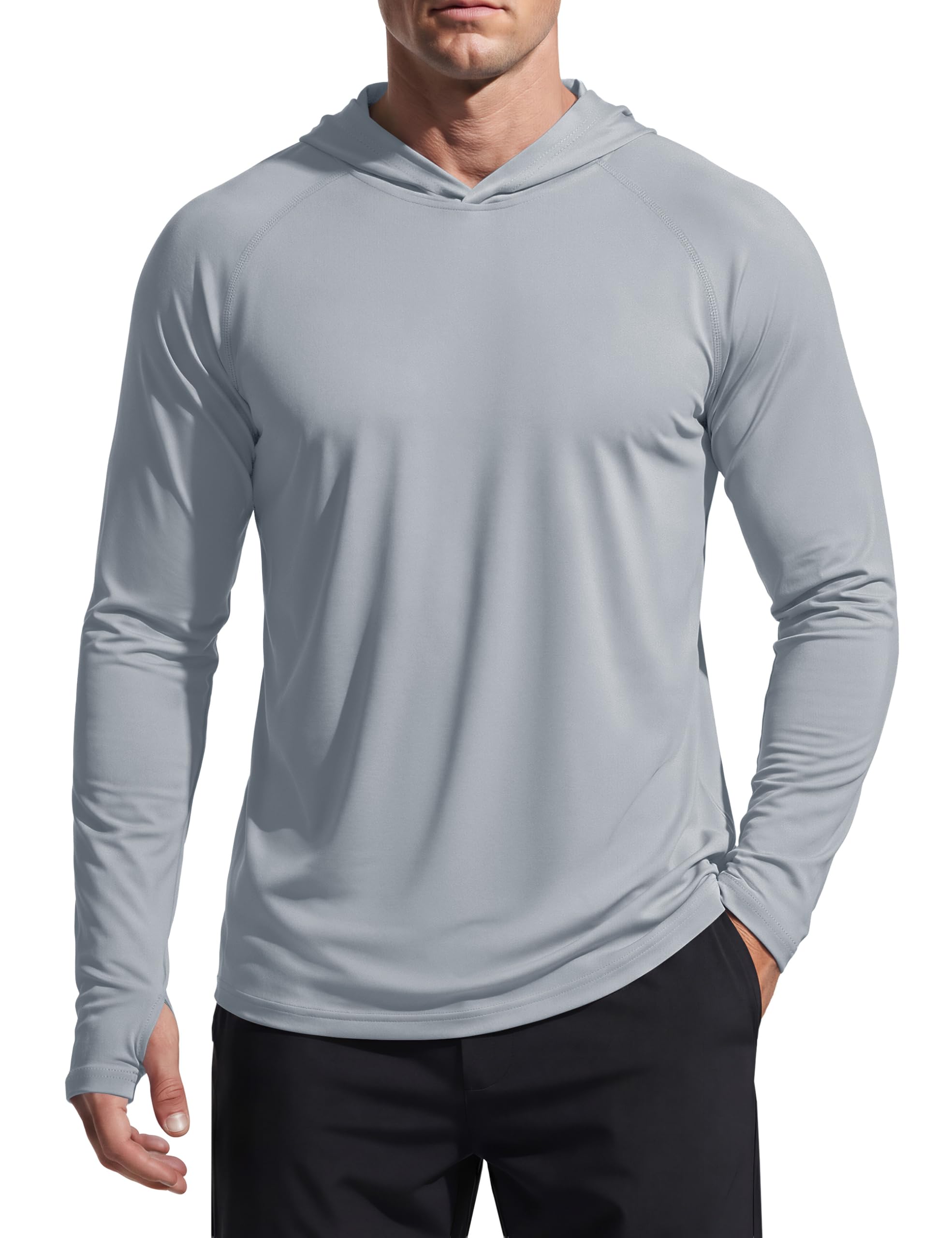 TACVASEN Herren UV-Schutz Hoodie Kapuzenpullover UPF 50+ Langarm Shirt mit Daumenloch XL Hell Grau Angebot bei HelloDeals