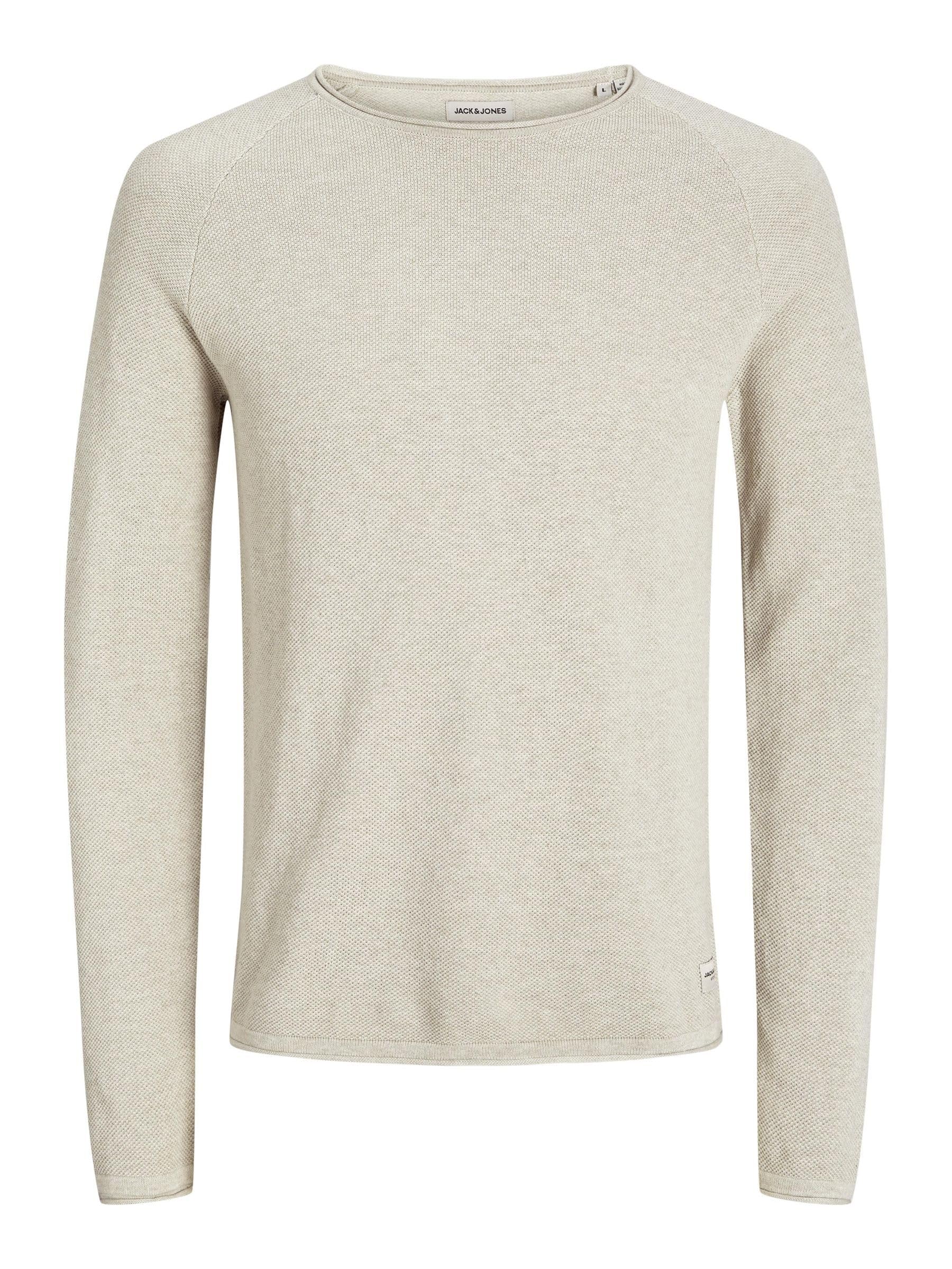 JACK & JONES Herren Strickpullover Rundhals Basic Langarm Sweater Baumwolle Shirt JJEHILL XXL Oatmeal Angebot bei HelloDeals