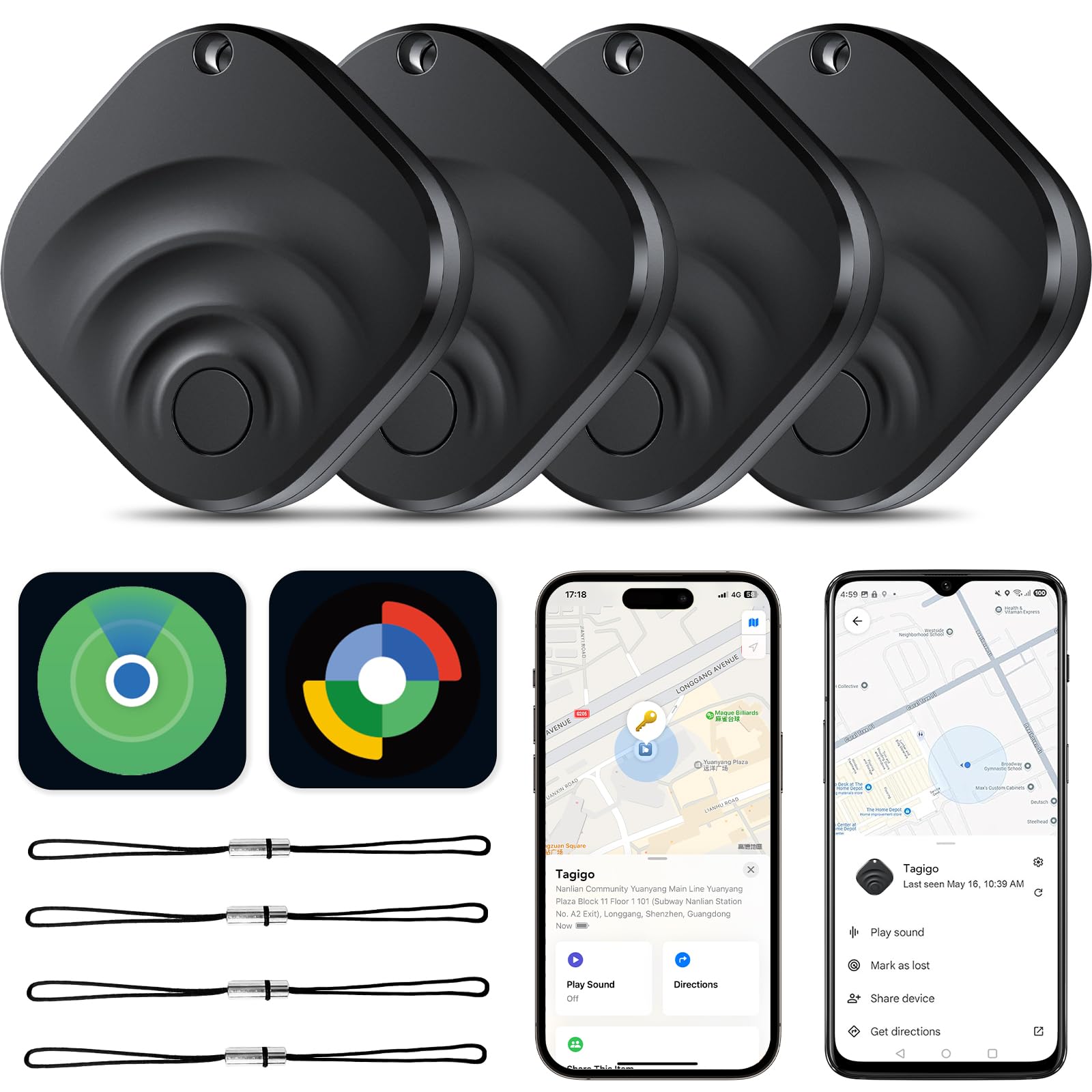 Smart Tag, Bluetooth Tracker kompatibel mit Apple „Find My“ und Android „Find Hub“, Bluetooth Schlüsselfinder IP67 wasserdicht, Anti-Verlust-Tag für Schlüssel/Gepäck/Koffer/Taschen, 4er Pack 4 Tiefschwarz Angebot bei HelloDeals