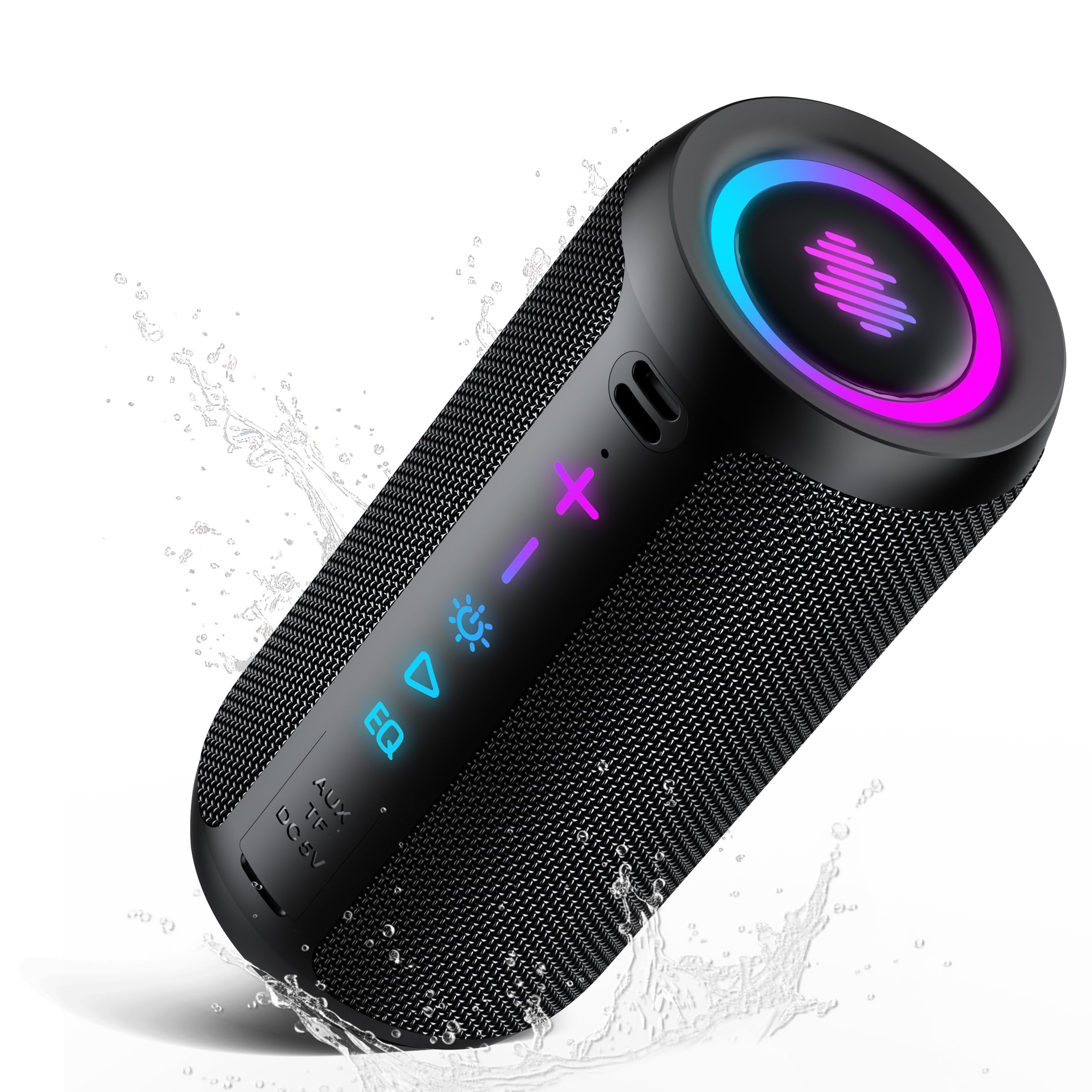 TIMU Bluetooth Lautsprecher mit Licht, Bluetooth 5.4 Musikbox, 25W Dual Lautsprecher, Dualen Bass-Treibern, 30 Std Akku, IPX7 wasserdicht, TWS Paarung, AUX, TF Karte, Geeignet Outdoor/Party/Reisen Schwarz Angebot bei HelloDeals