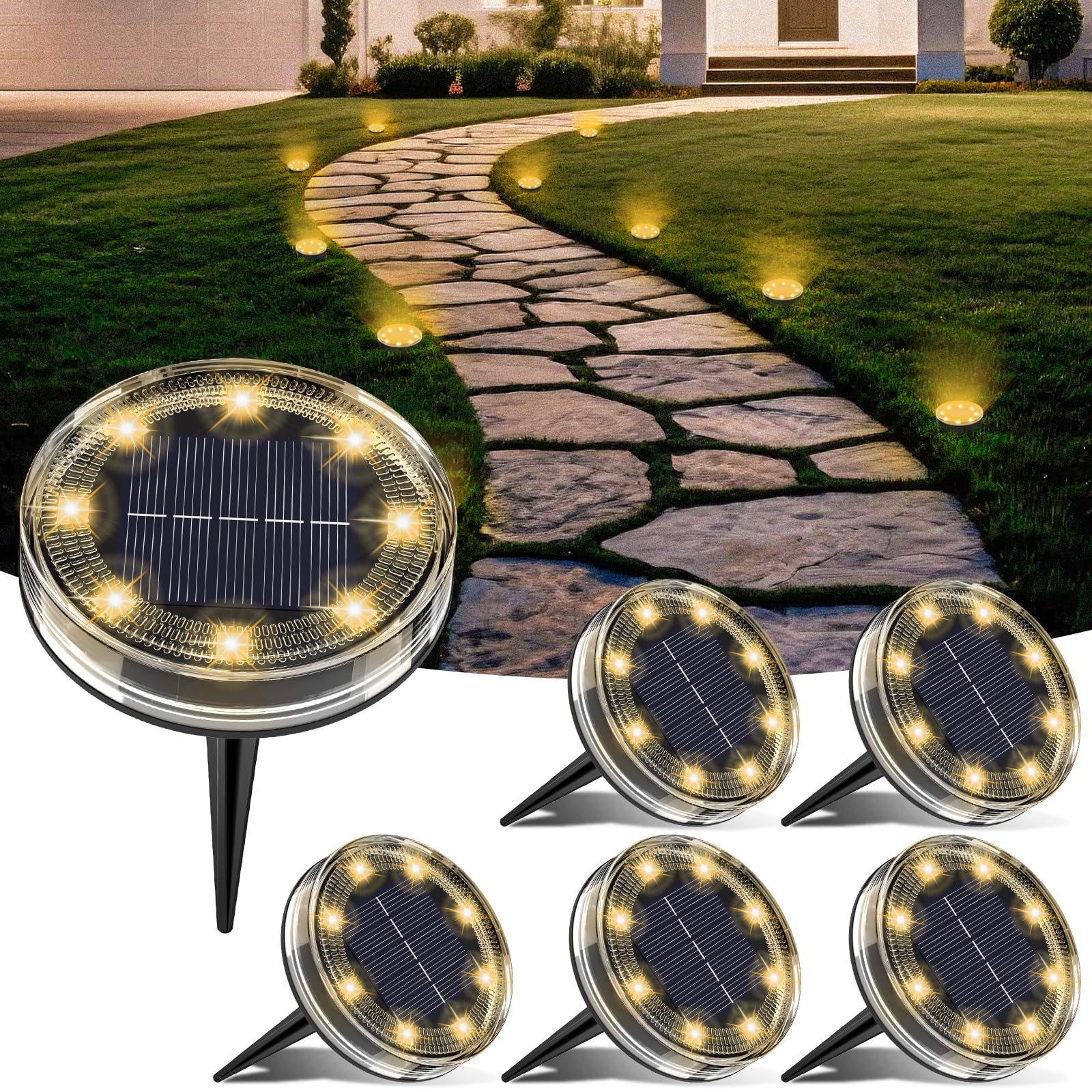 LOTMOS 6 Stück Solar Bodenleuchten Außen, 8 LED Solarlampen für Außen IP68 Wasserdicht, Wetterfeste Gartenleuchten Solar für Garten Rasen Gehweg Patio Auffahrt, Warmweiß Warmes Weiß 6 Stück Angebot bei HelloDeals