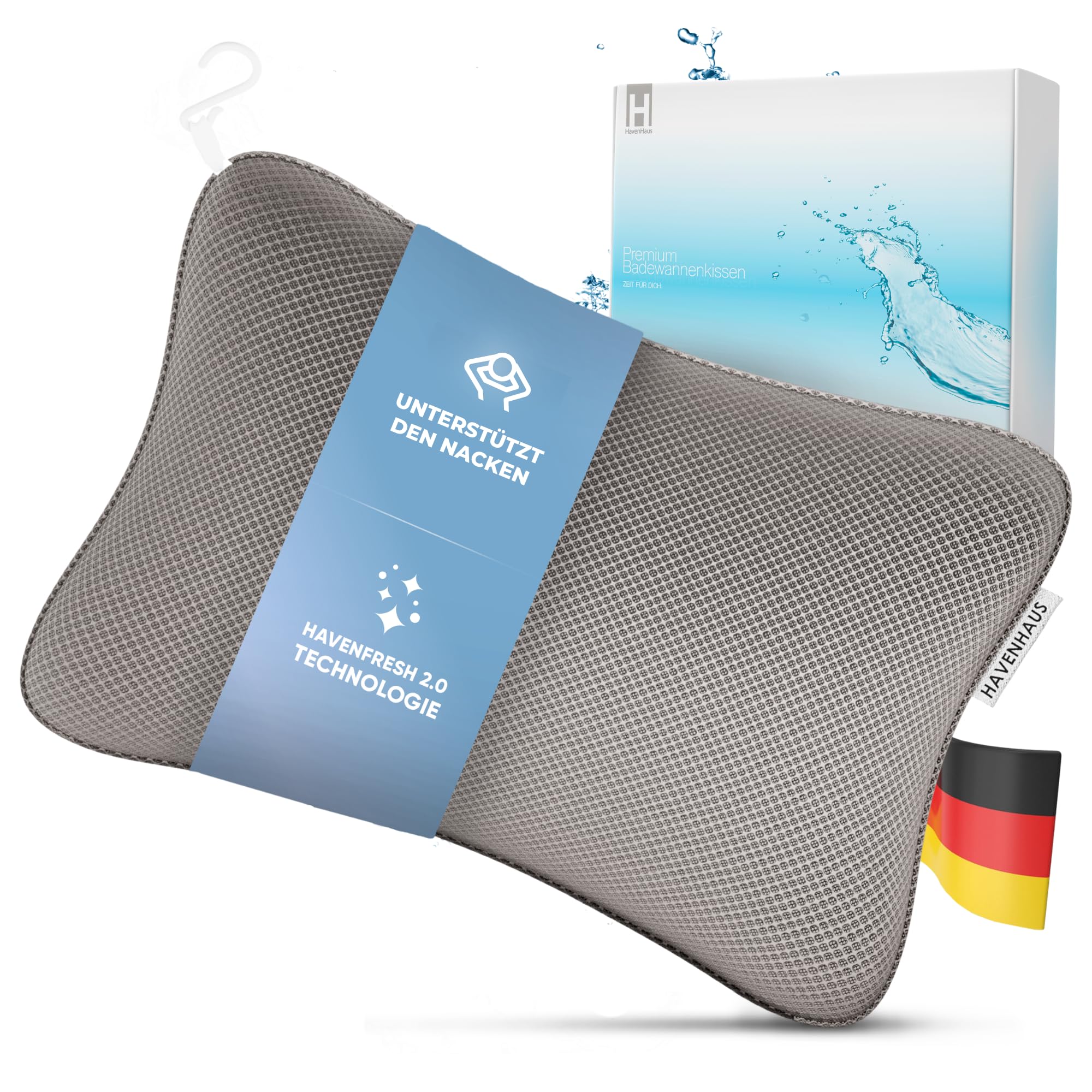 Premium Badewannenkissen grau | Badekissen für Badewanne schnelltrocknend & extra große Saugnäpfe für festen Halt | Nackenkissen Badewanne waschbar | Kissen für optimale Nacken Entspannung klein Grau Angebot bei HelloDeals