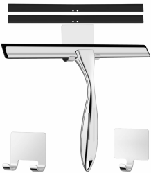 Duschabzieher Edelstahl 25 cm - mit 2 Ersatzgummiabzieher，Abzieher Dusche mit Halterung, Fensterabzieher für Badezimmer, Spiegel und Fliesen, Streifenfreie Reinigung für Glasflächen Silber Angebot bei HelloDeals