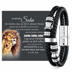Armband Herren Lederarmband Sohn Geschenk von Mama - Armband für Meinen Sohn Geburtstagsgeschenk für Teenager 18. Geburtstag Junge Azubi Mutmacher Geschenk für 16 19 21 Jährige Männer 19cm - passt Handgelenke 14-16cm Silber-Sohn Papa Angebot bei HelloDeals