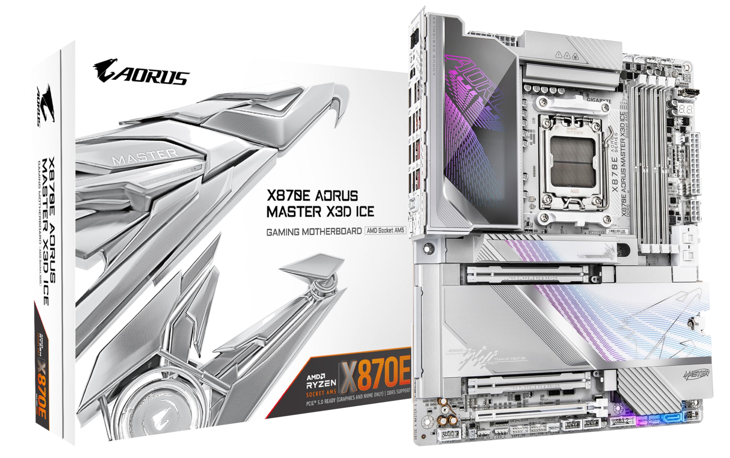 GIGABYTE X870E AORUS Master X3D Ice Mainboard – Unterstützt AMD Ryzen 9000 Prozessoren, 18+2+2-Phasen Digital-VRM, bis zu 9000 Hz DDR5 (OC), 2 x PCIe 5.0 + 3 x PCIe 4.0, Wi-Fi 7, 10 GbE LAN, USB 4 Angebot bei HelloDeals