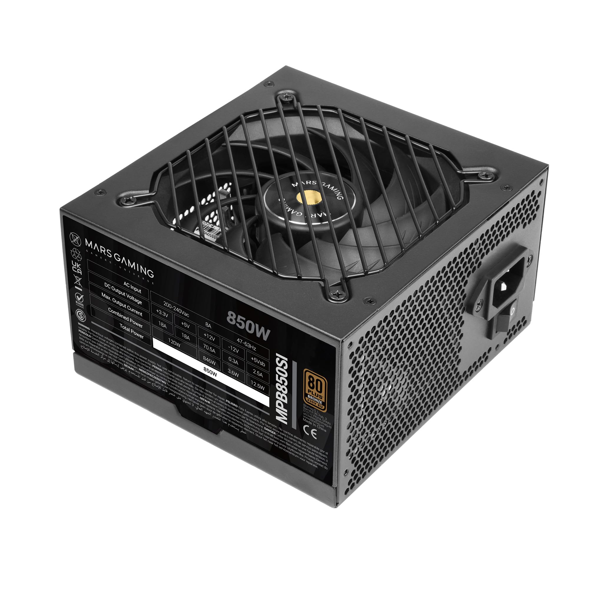 MARSGAMING MPB850SI, PC-ATX-Netzteil 850W, 7 Jahre Garantie, 80Plus Bronze 230V, 90% Effizienz, SI Extreme Silence Lüfter mit Kupferkern, AI2-RPM-, DC-DC- und SMD-Technologien, Schwarz Angebot bei HelloDeals