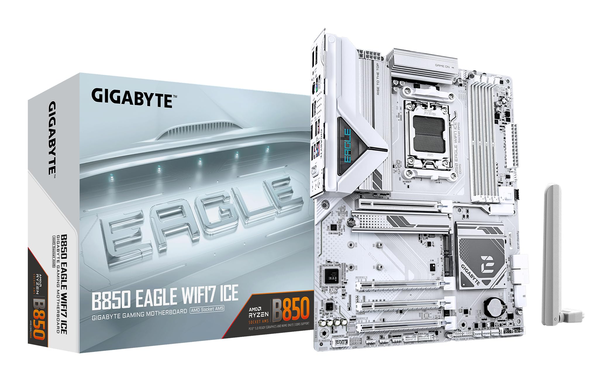GIGABYTE B850 Eagle WIFI7 Ice Mainboard – AMD Ryzen 9000 Serie Prozessoren, digitales 8+2+2 Phasen VRM, bis zu 8200 MHz DDR5 (O.C.), 1x PCIe 5.0 + 2X PCIe 4.0 M.2, Wi-Fi 7, 2.5 GbE LAN, USB 3.2 Gen 2 Angebot bei HelloDeals
