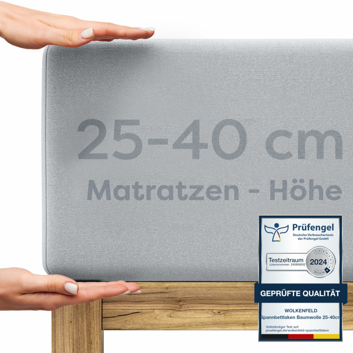 Wolkenfeld Spannbettlaken 180x200cm – 200x220cm – Premium Jersey Baumwolle mit 5% Lycra – Faltenfreies Bettlaken für hohe Matratzen bis 40 cm – Atmungsaktiv & Oeko-TEX Zertifiziert – Hellgrau Hellgrau 180x200-200x220 Angebot bei HelloDeals