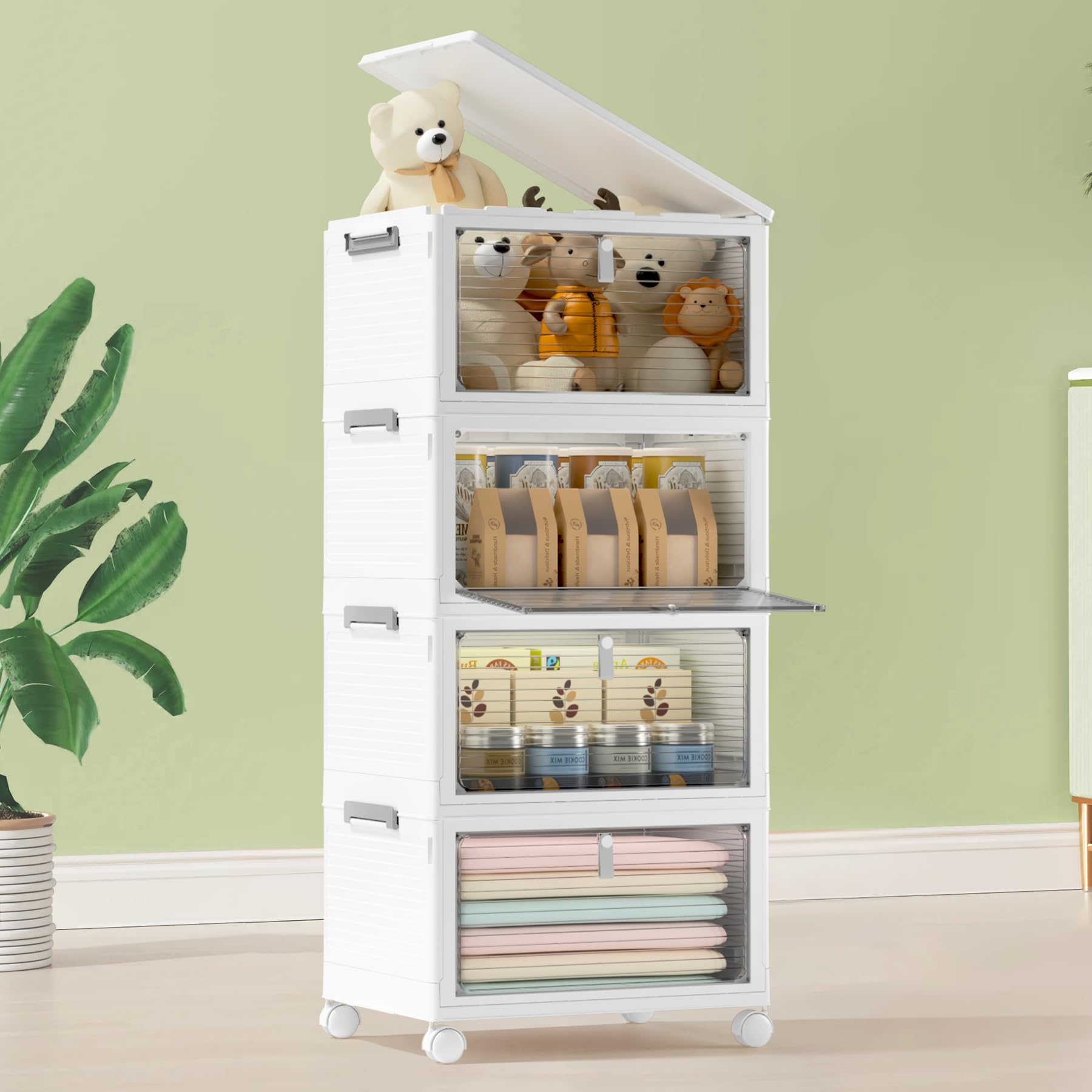 COOSEYA 23L*4 Aufbewahrungsbox mit Deckel,Faltbare Aufbewahrungsboxen mit Rollen, Plastikbox mit Deckel Bücherkiste Bastelmaterial Kleider Aufbewahrungsbehälter Klappbox Angebot bei HelloDeals