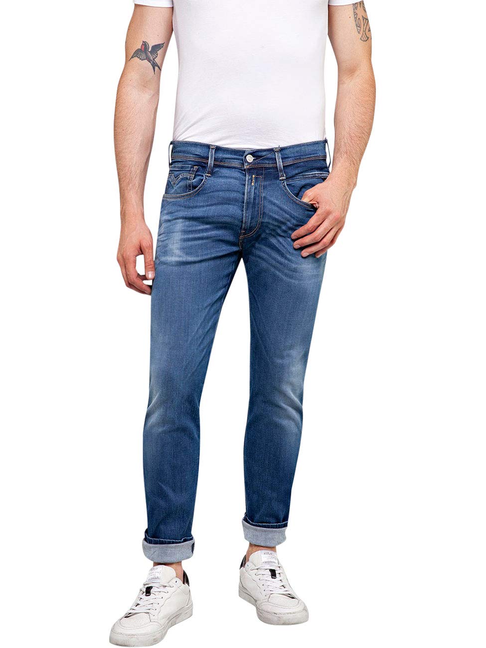 Replay Herren Jeans Anbass Slim-Fit Hyperflex mit Stretch 40W / 36L Medium Blue 009-2 Angebot bei HelloDeals
