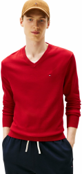 Tommy Hilfiger Langarm Pullover V-Ausschnitt Nachtblau XS Red (Medium Red) Angebot bei HelloDeals