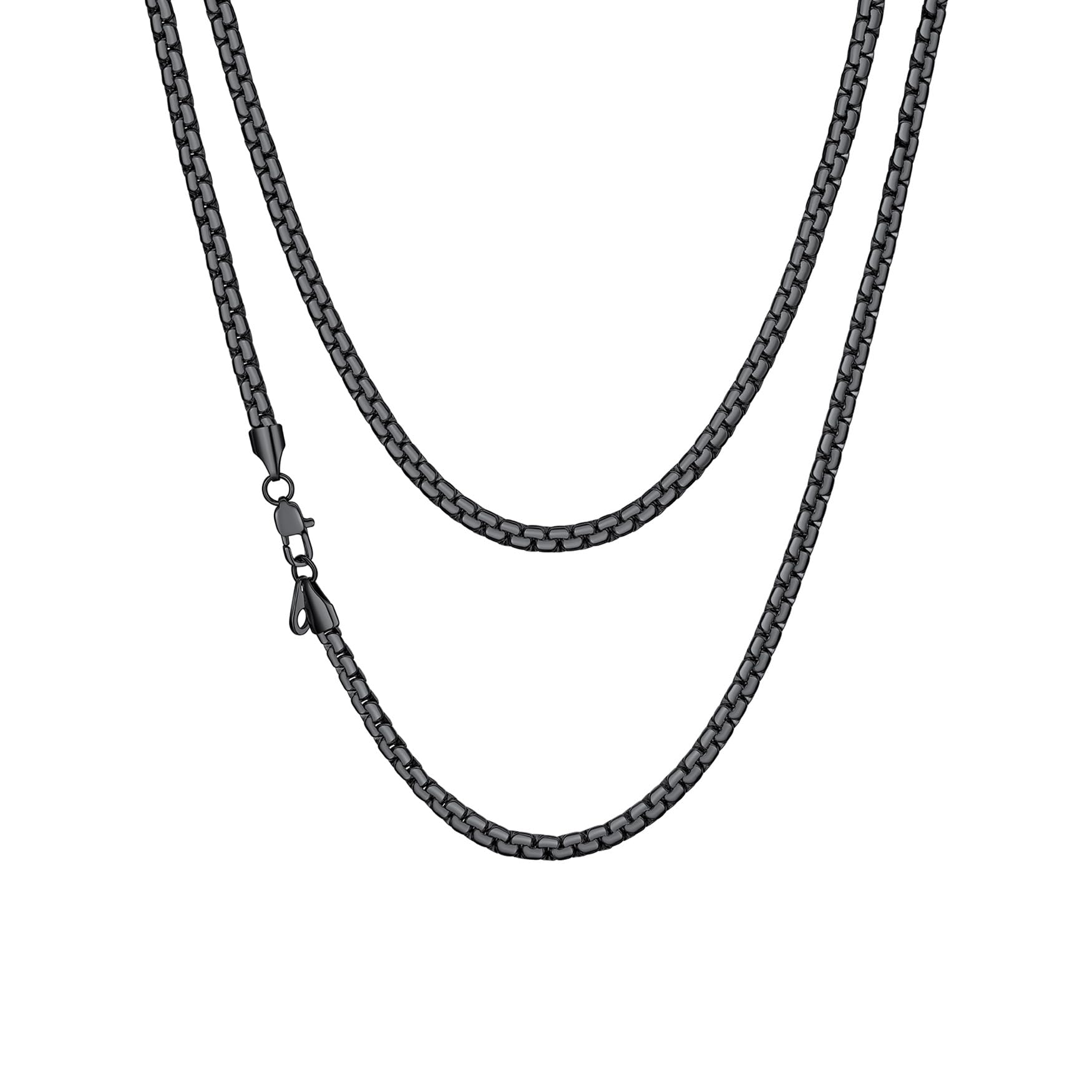 Richsteel 2/4/6mm Damen Edelstahl Kette Herren Edelstahl Silber Seil Französisch Kettenbox Venezianisch Link Halskette Silber/Schwarz/Vergolden, 35-76 cm 46cm B-Schwarz-4mm Angebot bei HelloDeals