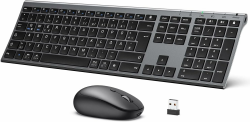 iClever Bluetooth Tastatur mit Maus, Wiederaufladbare Dualmodus USB & Bluetooth Tastatur aus Metall, 3 Geräte Verbindung Deutsch QWERTZ Funktastatur, für PC/Tablet/MacOS (Grau) Grey Angebot bei HelloDeals