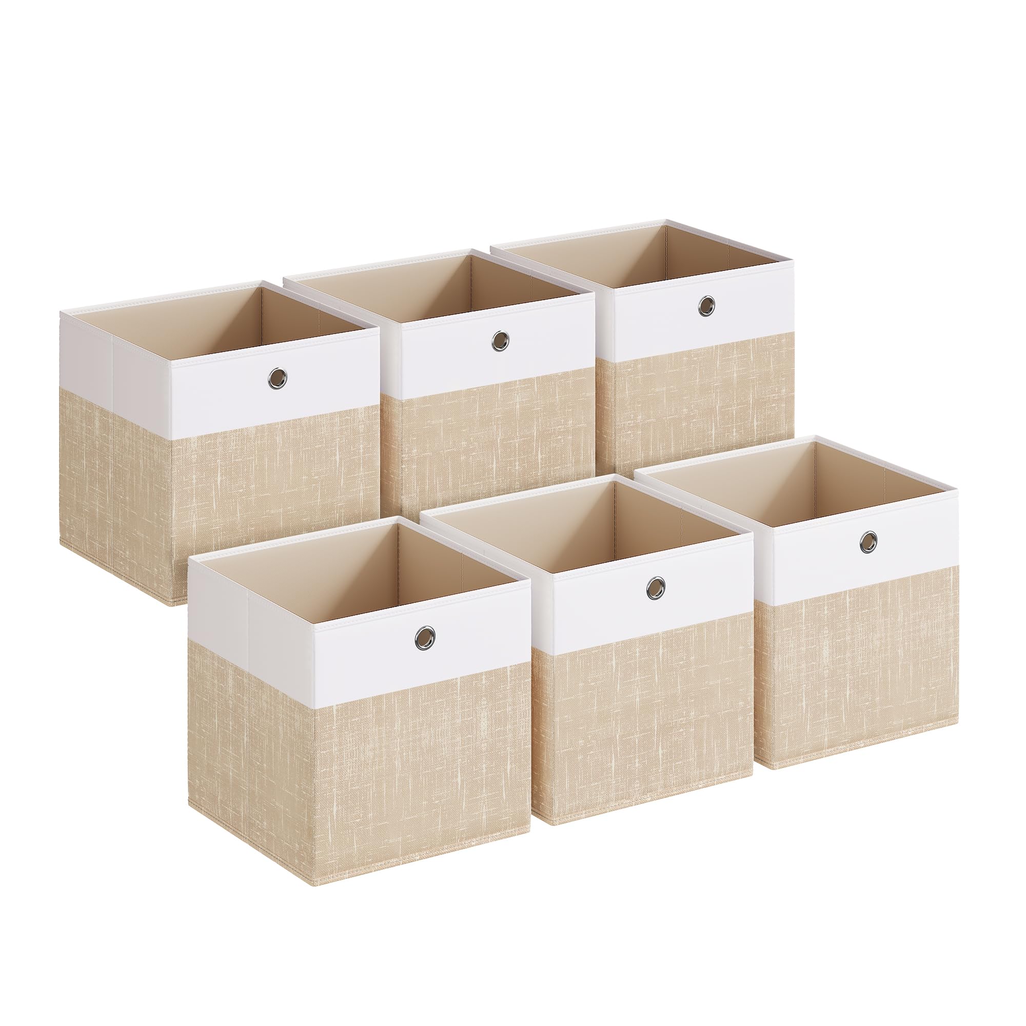 SONGMICS Aufbewahrungsbox, 6er Set, Aufbewahrungskorb, Ordnungsboxen mit PP-Platten, geruchsneutral, Faltbox, Stoffbox für Würfelregal, 33 x 33 x 33 cm, wolkenweiß-sandbeige RFB433LF02 Wolkenweiß + Sandbeige 33T x 33B x 33H cm Angebot bei HelloDeals
