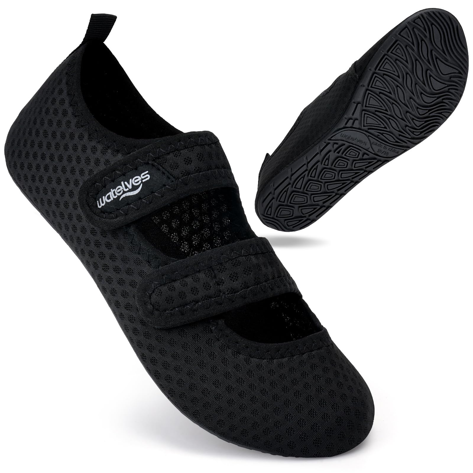 WateLves Badeschuhe Wasserschuhe Herren Damen Schwimmschuhe Strandschuhe Aquaschuhe Schnell Trocknend Breathable Surfschuhe Beach Pool Unisex Masche Schwarz 40/41 EU Angebot bei HelloDeals