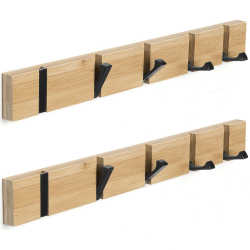 2 Stück Garderobenhaken Holz Wand, Holzplatte Garderobenleiste Faltbarer Kleiderhaken mit 5 Haken für Jacken, Hüte und Handtaschen (42cm) Bambus (Natur) Angebot bei HelloDeals