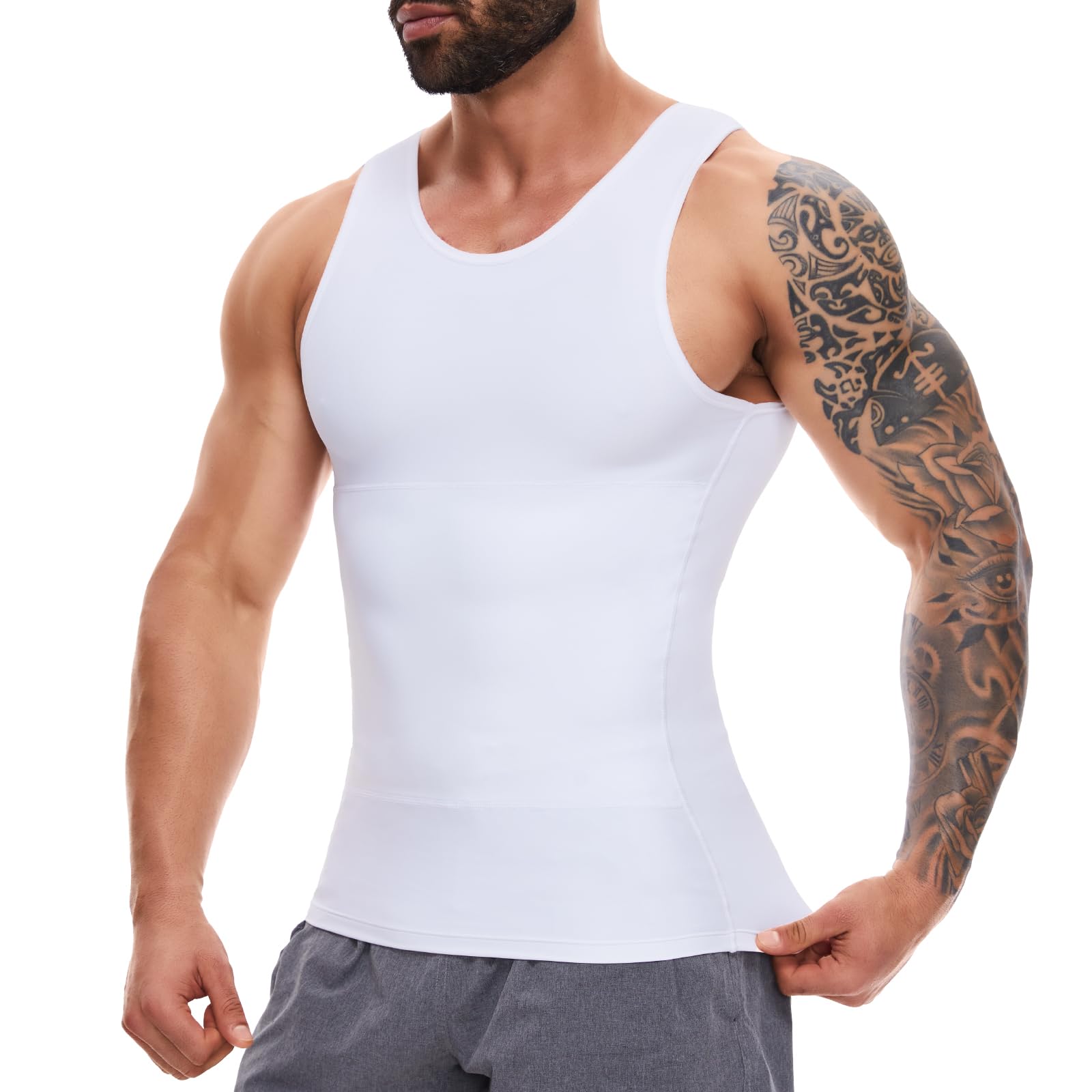 SLIMBELLE Shapewear Herren Kompressions Shirt Elastische Ärmellos Body Shaper Tight Unterhemden Tank Top Taillenformer Figurformend Bauchweg Unterhemd XL Weiß Angebot bei HelloDeals