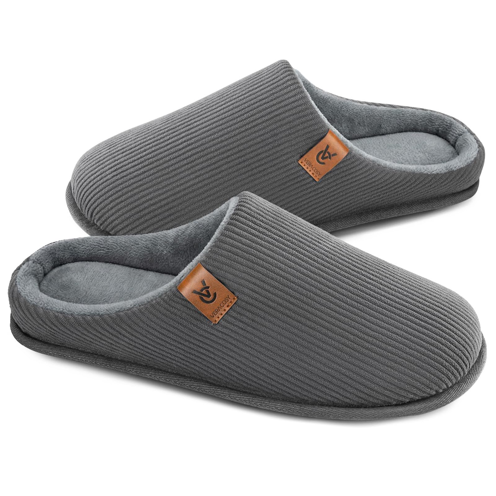 VeraCosy Männer gemütliche Pantoffeln Cord Gedächtnisschaum Innen Hausschuhe 44/45 EU Cooles Grau Angebot bei HelloDeals