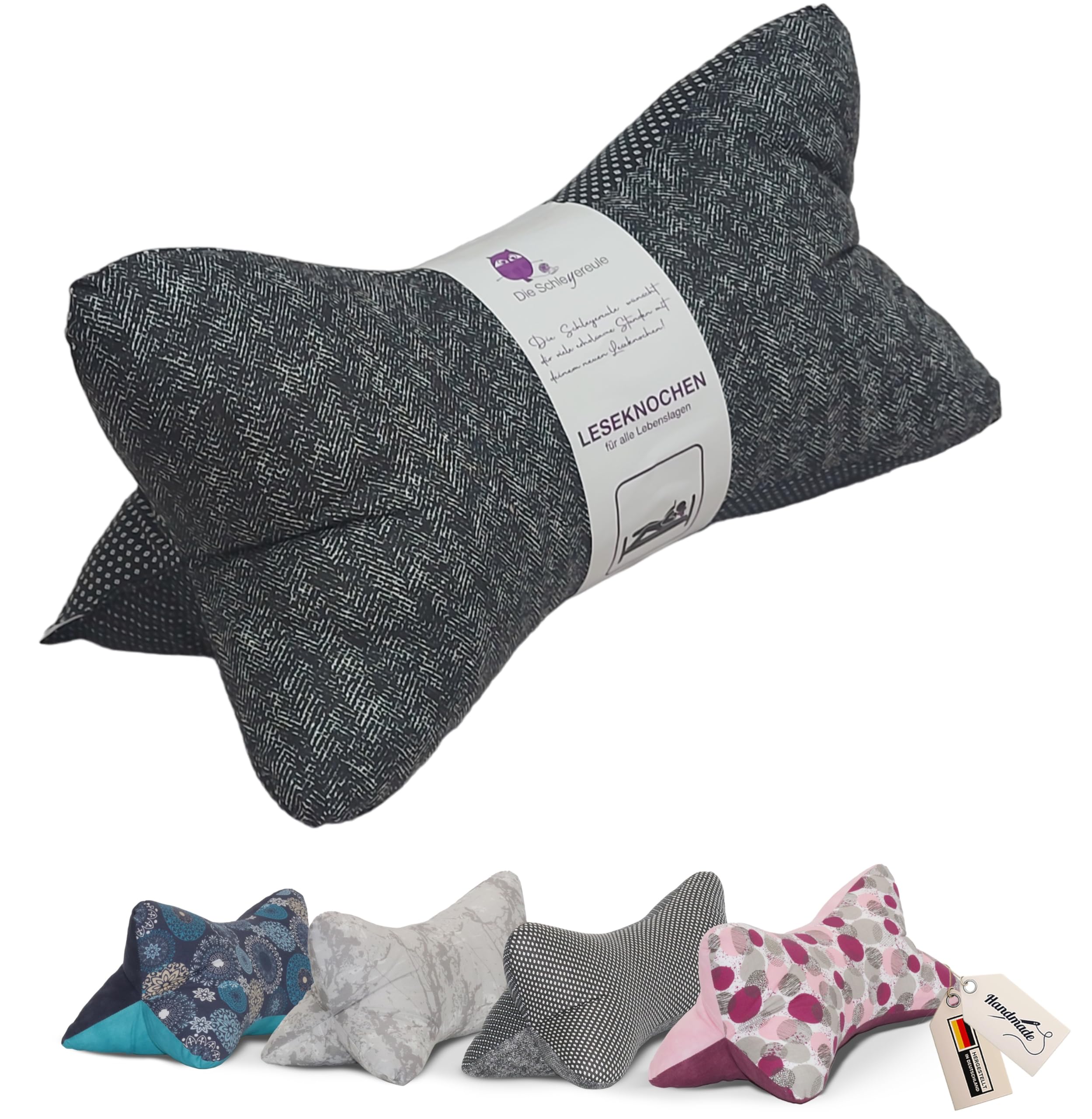 Leseknochen Nackenkissen Muster bequem und waschbar! Handgestopft und genäht in Deutschland - Nutzbar als Nackenrolle Kissen Nackenrolle (Mister Black) Angebot bei HelloDeals