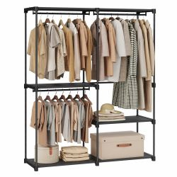 SONGMICS Kleiderschrank offen, Kleiderständer, Kleiderstange, Garderobe, 3 Hängefächer, viel Platz, für Schlafzimmer, Wohnzimmer, 138 x 43 x 182 cm, tintenschwarz RYG025B02 Tintenschwar 138L x 182H cm Angebot bei HelloDeals