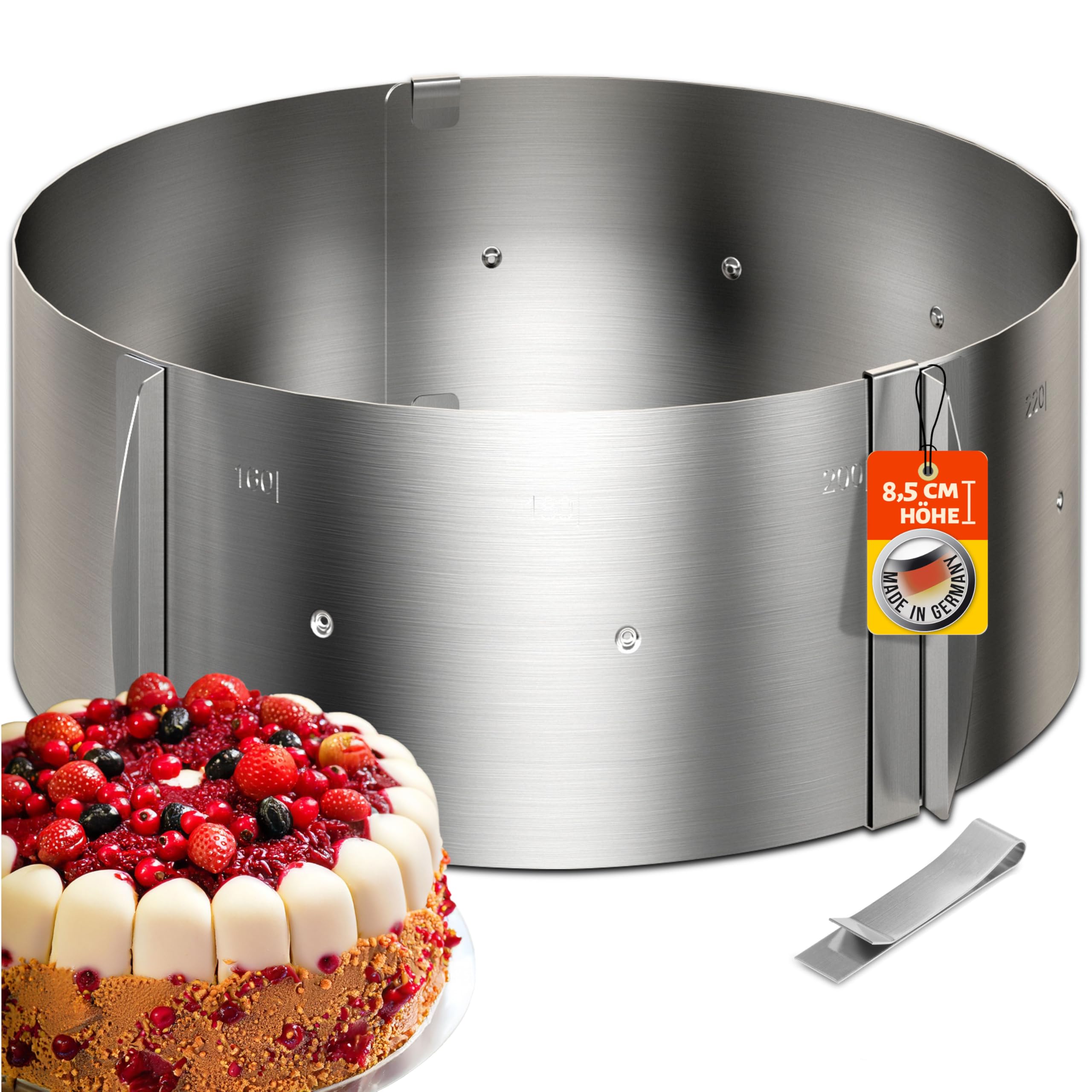 4smile Tortenring verstellbar hoch 8,5 cm - Edelstahl Backring Ø 16-30 cm, stabile Tortenform - Kuchenring rund verstellbar, Backrahmen rund zum Backen und Dekorieren Tortenring - Edelstahl Tortenring 8.5cm Angebot bei HelloDeals