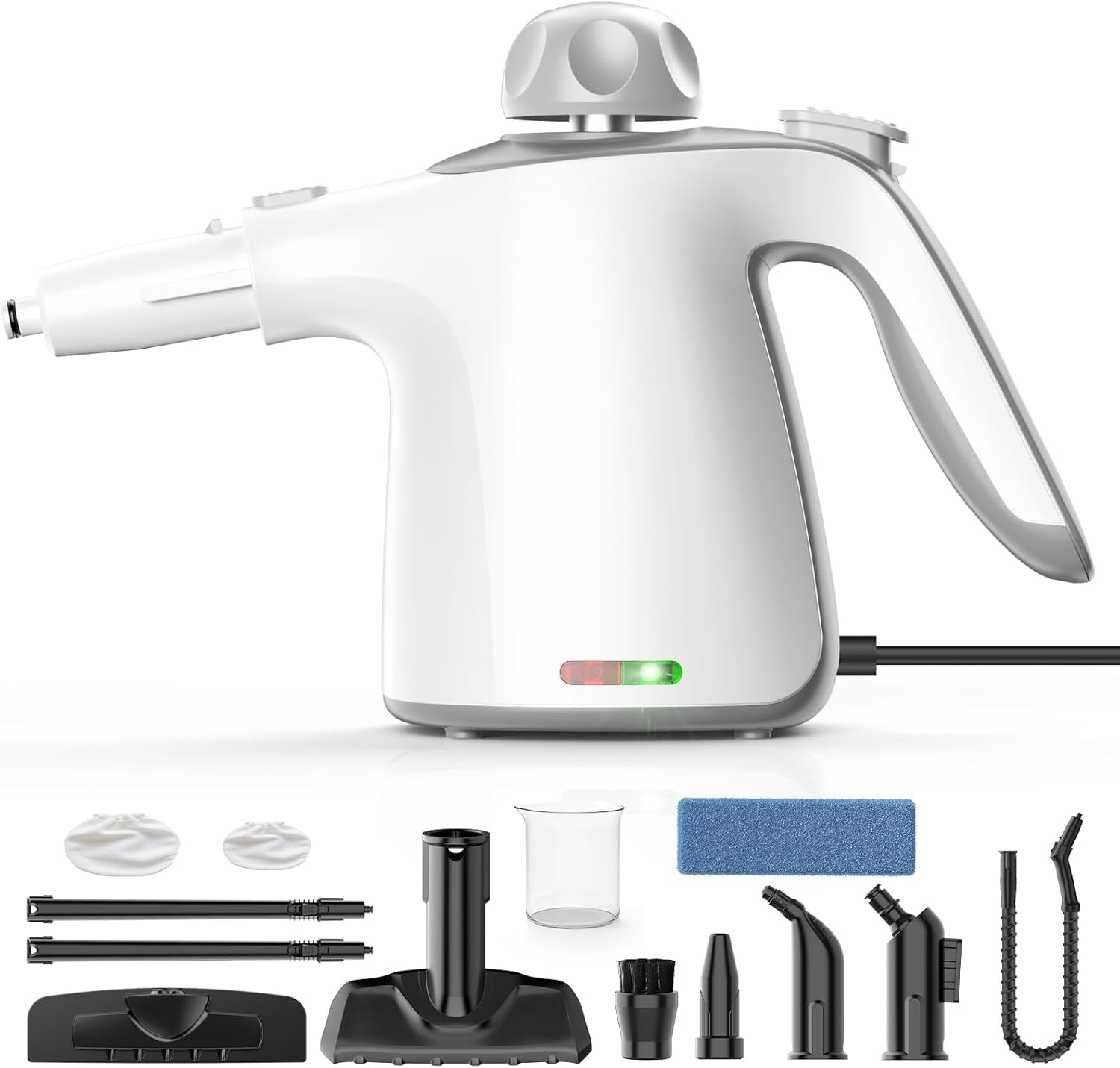 Dampfreiniger Handgerät mit 12-Teiligem Zubehör, 1100W 450 ml Handdampfreiniger für Haushalt, Küche, Bad, Fenster, Polster & Auto–100% Chemiefrei, Hochdruck-Dampf gegen Schmutz Fett & Bakterien Weiß Angebot bei HelloDeals