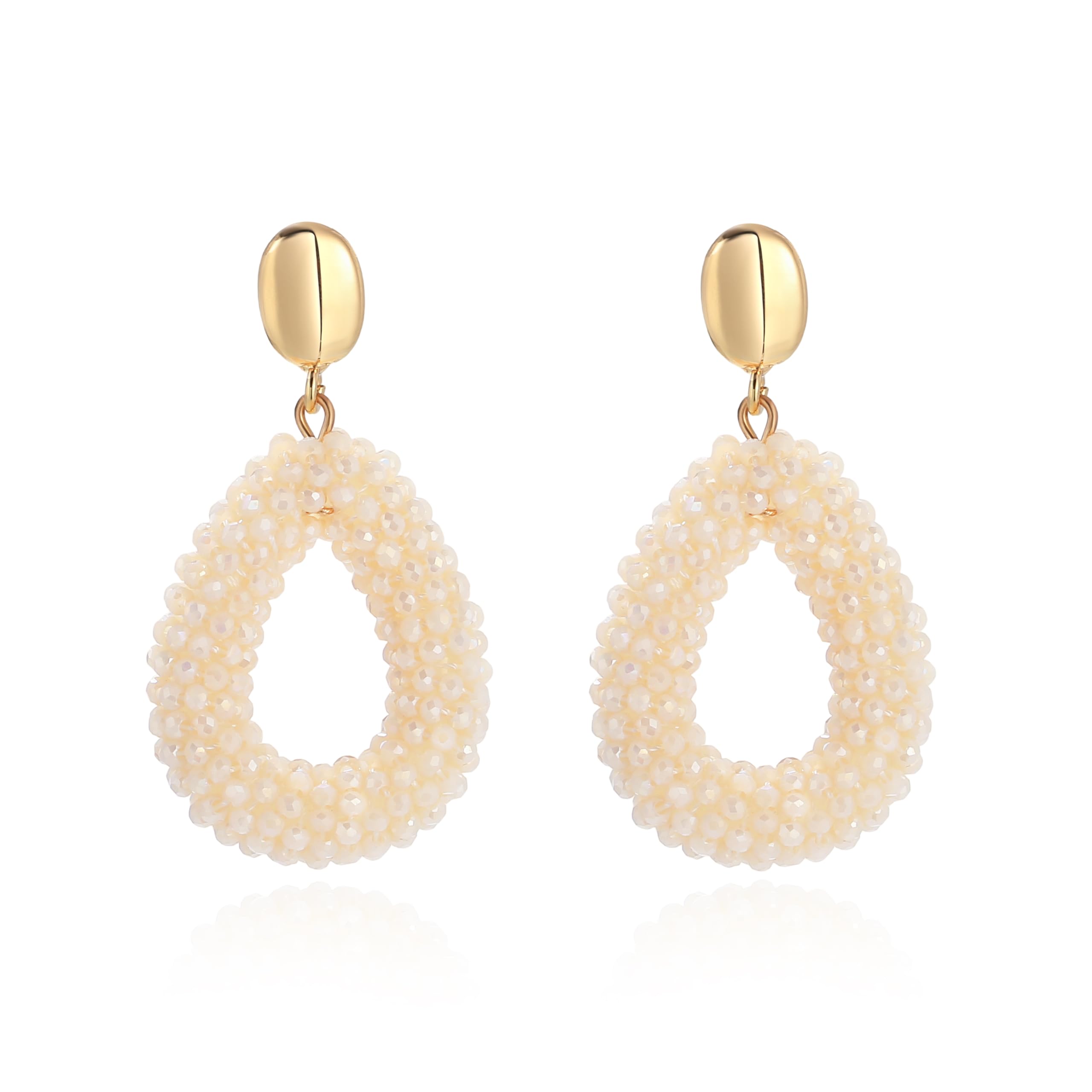 Boho Ohrringe hängend für Damen,Tropfenförmige Reisperlen Leichte Ohrringe Eleganter Hingucker für Frauen Modischer Schmuck Beige Angebot bei HelloDeals