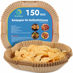 150 Stück Backpapier für Heißluftfritteuse XL XXL, 4,3L-7,9L Airfryer Einwegpapier 20-24cm Pergamentpapier Liner Zubehör Kompatibel mit Philips Russell Hobbs Ninja Cosori Airfryer 20 x 20 x 4.5 cm Angebot bei HelloDeals
