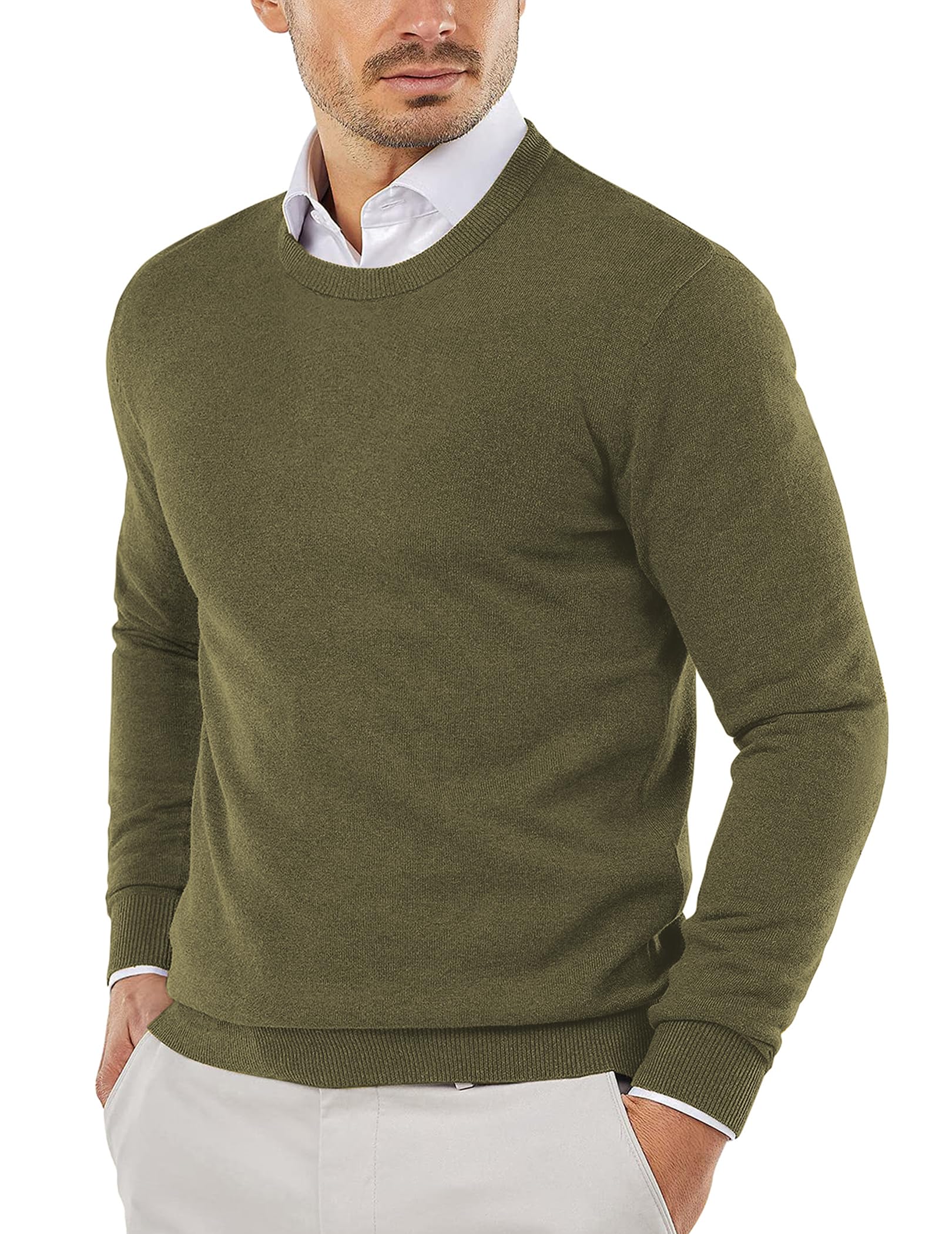 COOFANDY Herren Pullover mit Rundhalsausschnitt Strickpullover Business Feinstrick Winterpullover Männer Armeegrün XL Angebot bei HelloDeals