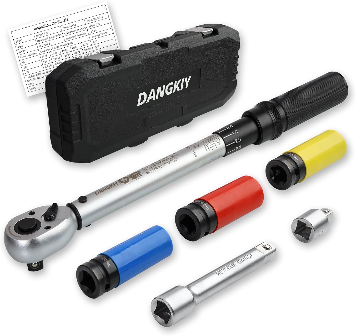 Drehmomentschlüssel Auto, 40–210 N.m Drehmomentschlüssel 1/2 Zoll, 6-tlg. Torque Wrench mit 125mm Verlängerung, 1/2"-3/8" Adapter & 3 Stecknüssen – Für Reifenwechsel & Motorrad 1/2'' 40-210N.m Angebot bei HelloDeals