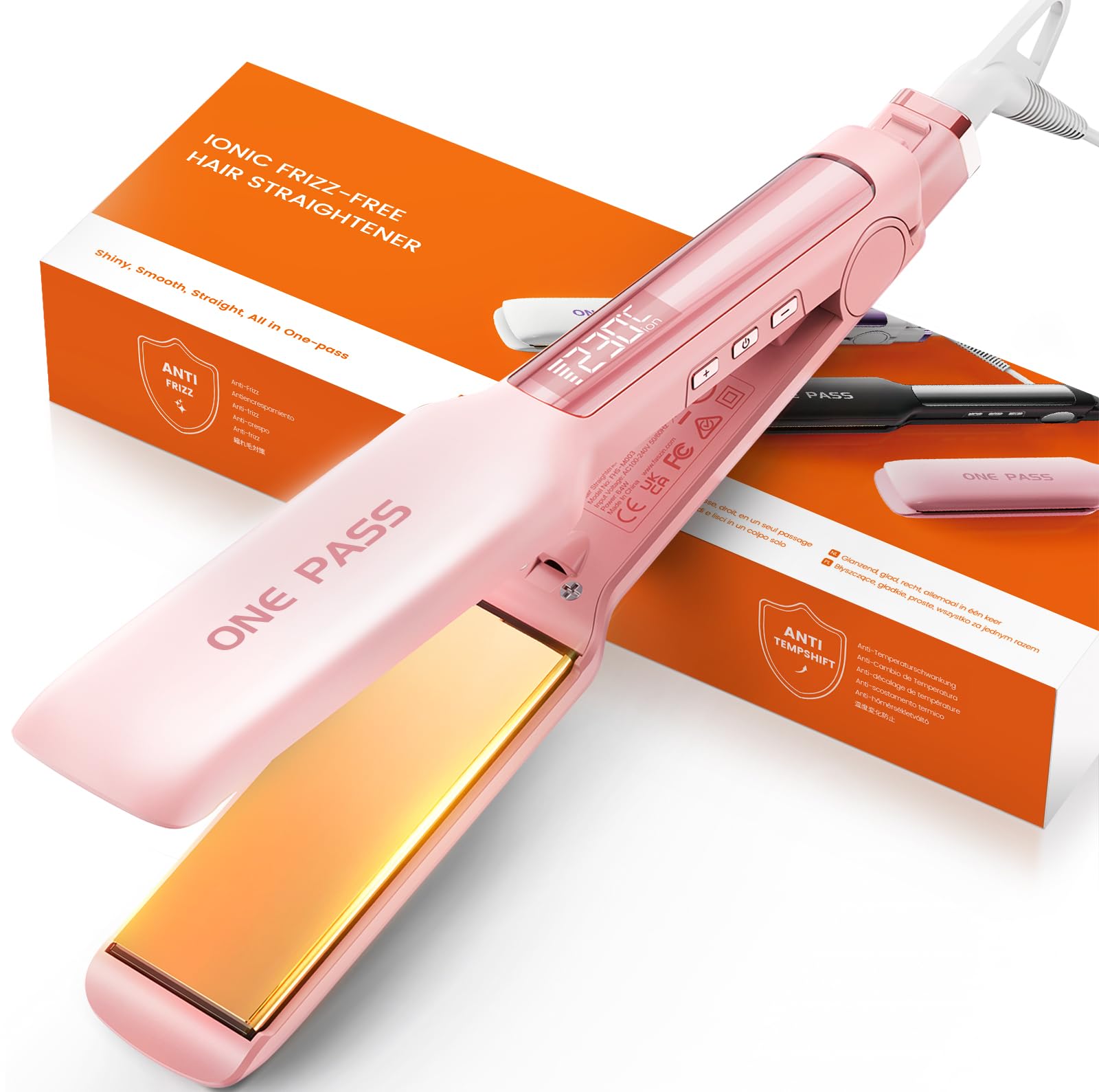 Faszin Professionelle Glätteisen, 42mm Breite Titanplatten mit Negativer Ionenfunktion, 30s Schnelles Aufheizen, Echtzeitanzeige der Temperatur, 11 Einstellbare Temperaturstufen (130-230℃) (Rosa) Rosa 42mm Angebot bei HelloDeals