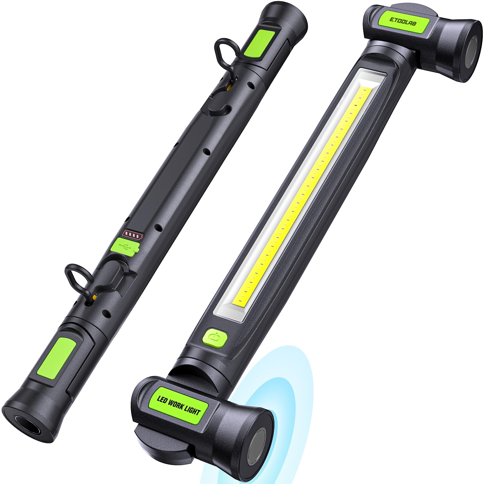 Arbeitsleuchte 3000LM, Werkstattlampe led, Motorraumleuchte mit Magnet＆Haken, 3 farbtemperaturmodi, 5200mAh USB-C-Schnellladen Geeignet für Autoreparatur/Camping/Garagenplatzbeleuchtung——Black Schwarz Angebot bei HelloDeals