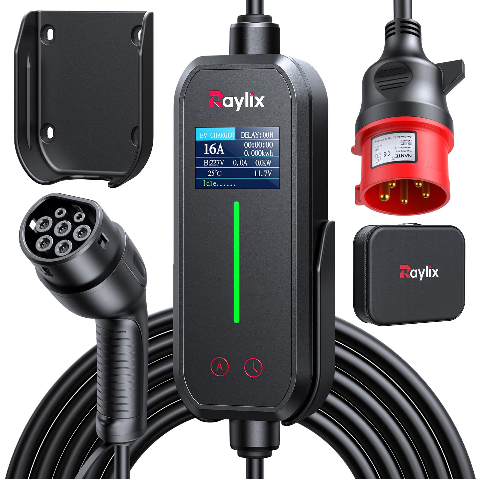 Raylix 2026 Neu 11kW Mobile Wallbox Typ 2 Ladekabel (7m 6A-16A 3-Phasig) mit Stromzähler & Einstellbarem Strom & Verzögertem Laden, Ladekabel CEE 16A auf Typ 2 und Ladestation Ladeziegel EV Charger CEE 11kW 7m Angebot bei HelloDeals