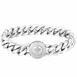 KRKC&CO 12mm Herren Armband mit Löwe Kopf/Totenkopf Verschluss, 18K Gold beschichtet Panzerarmband, breite dicke Edelstahl Cuban Armband, Hip Hop Schmuck Geschenk für Männer Jungs [Länge 18-23cm] 19.0 Zentimeter Kreuz Silber Angebot bei HelloDeals