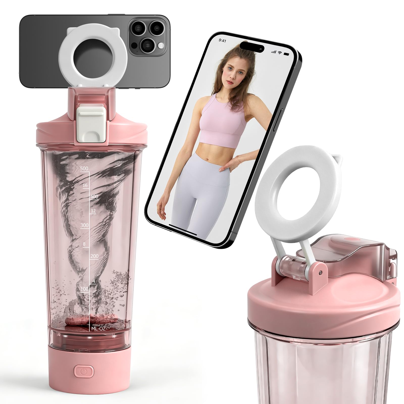700 ml shaker elektrisch, protein Elektrischer Eiweiß Shaker mit Mess-Skala, auslaufsicher, spülmaschinengeeignet, BPA-frei, USB Wiederaufladbar, für klumpenfreie Proteinshakes - Rosa Pink Angebot bei HelloDeals