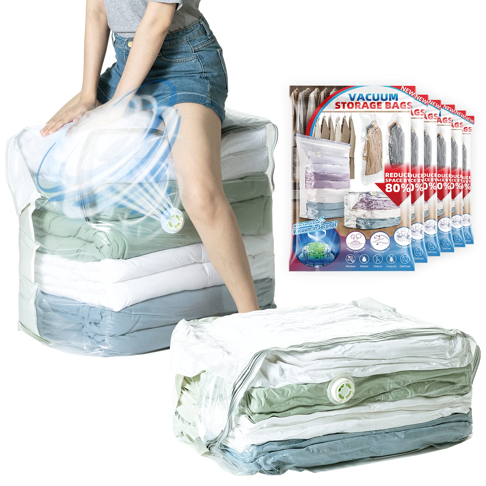 TAILI Vakuumbeutel für Kleidung Groß Würfel, 6 Jumbo Vakuumbeutel für Bettdecken Vacuum Bags for Clothing Vakuumierbeutel Kleidung für Bettwäsche Kissen Zuhause Reise 6 Extra Groß Creme Angebot bei HelloDeals