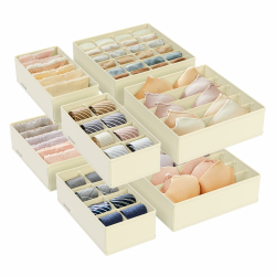 SONGMICS Unterwäsche-Organizer 8er Set, Schubladen-Organizer faltbar, Ordnungssystem Kleiderschrank, Aufbewahrungsbox Schrank, Stoffboxen Aufbewahrung, für BHs Socken Krawatten, beige RUS008M01 Angebot bei HelloDeals