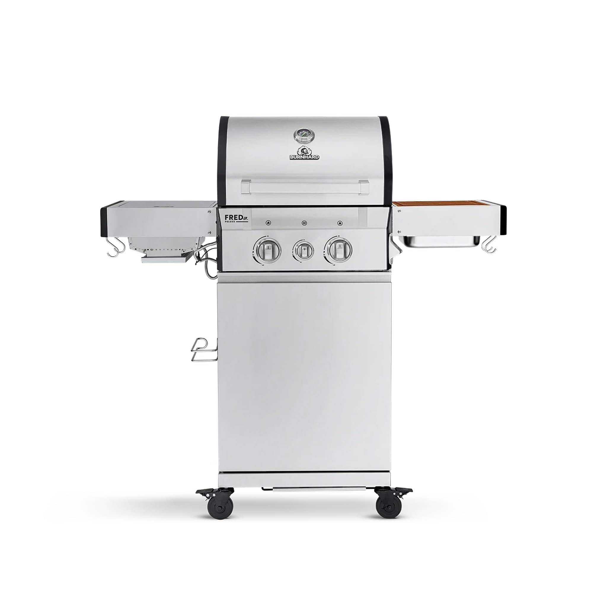 BURNHARD 2-Brenner Gasgrill FRED Jr. Deluxe Series 3 inkl. 900°C Infrarot-Keramikbrenner, Edelstahl-Grillrost, Grillabdeckung, Edelstahl Grillwagen + klappbare Seitentische Silber 3 | Silber | Deluxe | Edelstahl-Grillrost Angebot bei HelloDeals