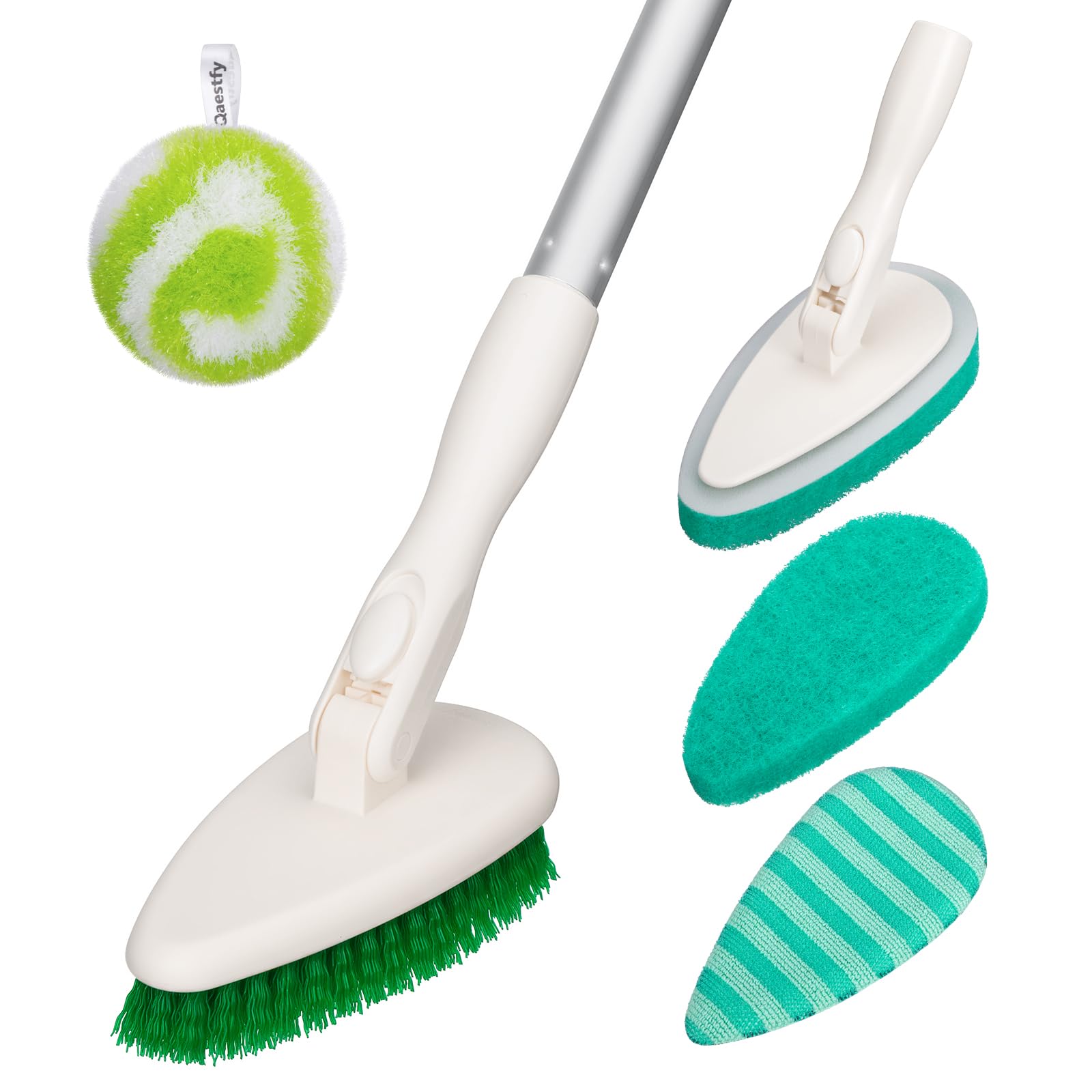 Qaestfy 4-in-1 Reinigungsbürste Bad Dusche Schrubber mit Stiel Fliesenreiniger Borstenbürste Badreiniger mit 130cm Stiel für Duschwand Badewanne Badezimmer Toilette Boden Wand Angebot bei HelloDeals