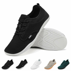 Geweo Barfußschuhe Damen Herren Breite Zehenbox Bequeme Minimalistische Sneaker Barfuss Schuhe Leicht Atmungsaktiv Zero Drop Sohle Unisex Schwarz B 42 EU Weit Angebot bei HelloDeals