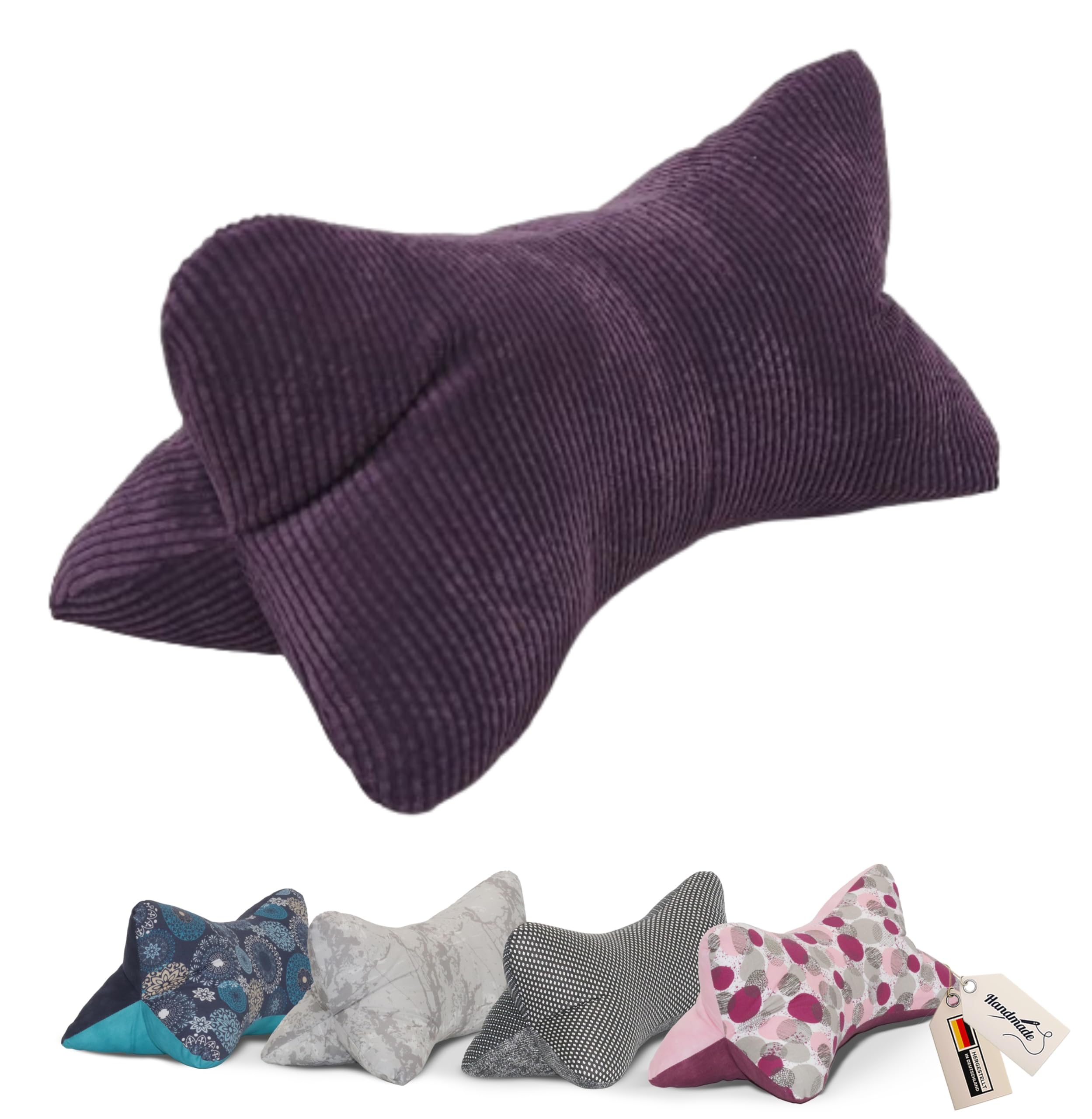 Leseknochen Nackenkissen Cord bequem und waschbar! Handgestopft und genäht in Deutschland - Nutzbar als Nackenrolle Kissen Nackenrolle (Lila) Angebot bei HelloDeals