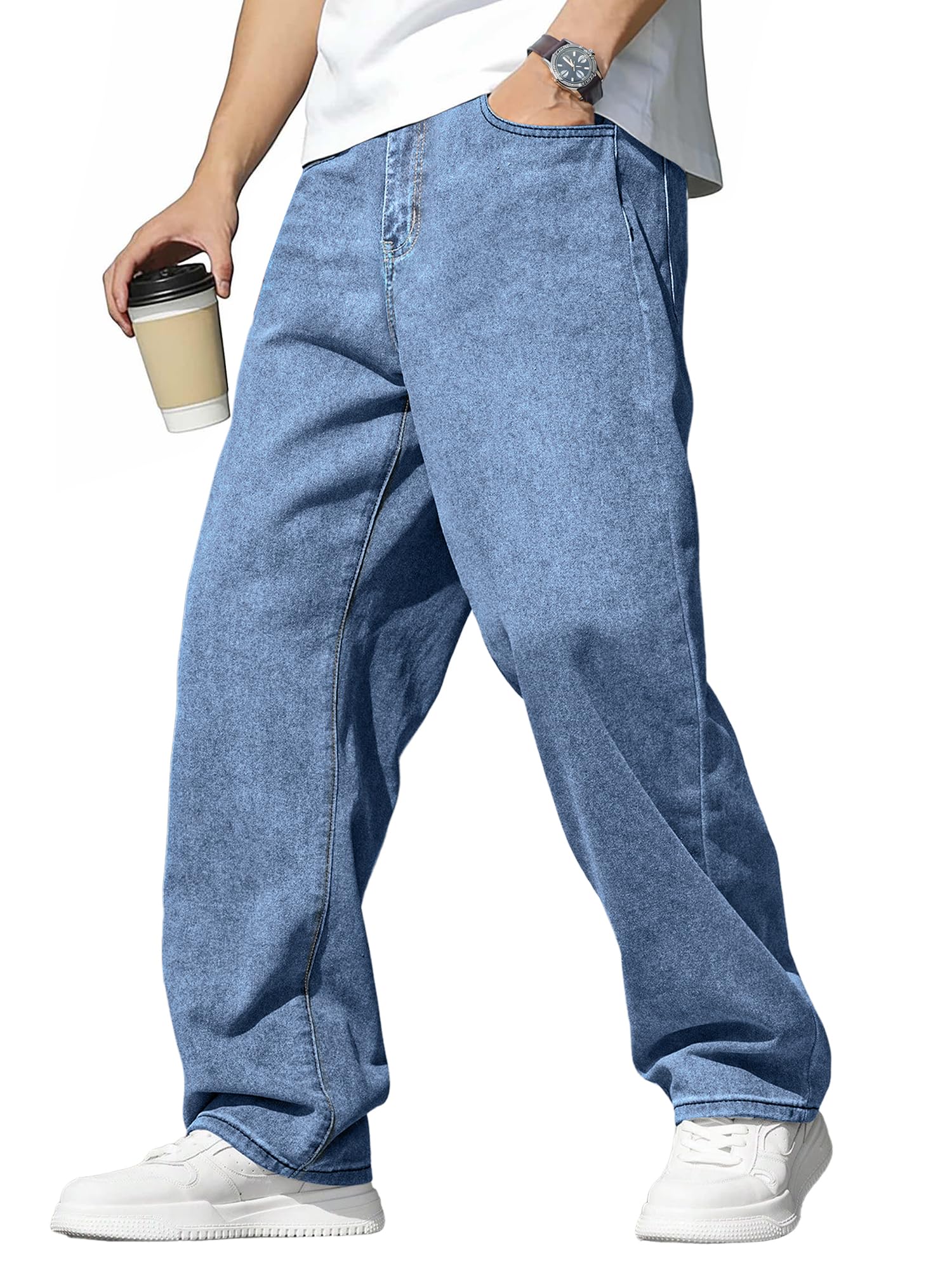 JMIERR Jeans Herren Baggy Weite Jeans Hose Herren Stretch Vintage Y2K Hip Hop Denim Hosen Loose Fit Streetwear Freizeithosen A Hellblau 3XL Angebot bei HelloDeals