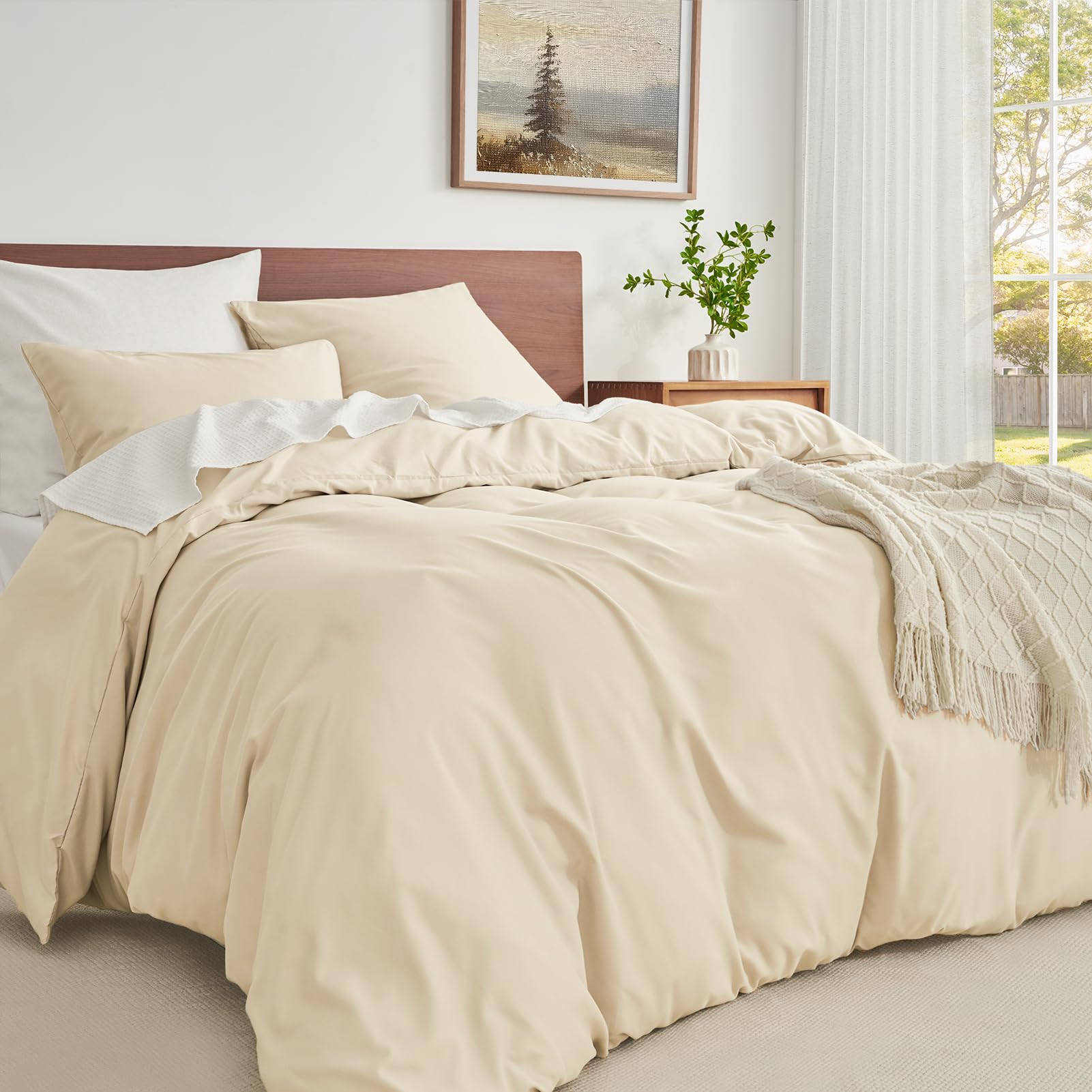 Herbst Bettwäsche Beige 135x200，Bettwäsche-Sets Mikrofaser Bettbezug 135 x 200 2er Set + 2 Kissenbezüge 80x80 cm,Kuschel Weiche Bettwäsche Einfarbig mit Reißverschluss Warmbeige 135x200+80x80 (2 pillowcases) Angebot bei HelloDeals