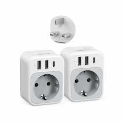 TESSAN 2er Pack UK Adapter England Deutschland Stecker, 4 in 1 Steckdosenadapter England mit USB C und 2 USB A, Reiseadapter UK 3250W, Adapter Typ G für Schottland Irland London Malta Dubai Maldives EU to UK 1 USB C Angebot bei HelloDeals