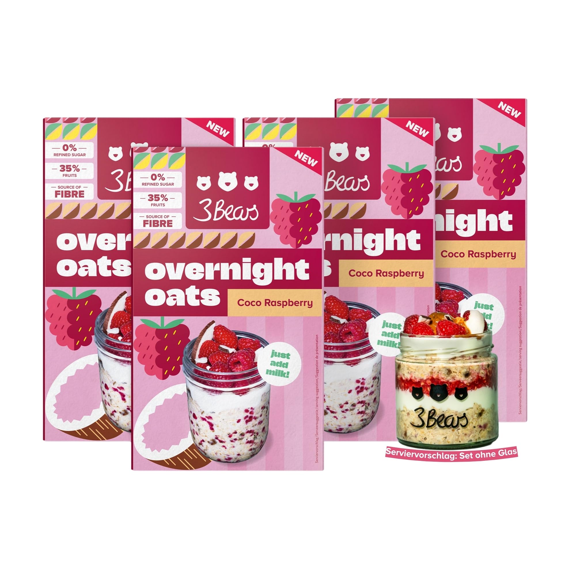 3Bears Overnight Oats Kokos Himbeere (4x400g) – Streng limitierte Sommer-Edition – ohne Industriezucker – Haferflocken mit Kokos & Himbeere – Veganes Frühstück ohne Aufwand Kokos Himbeere (ohne Glas) Angebot bei HelloDeals