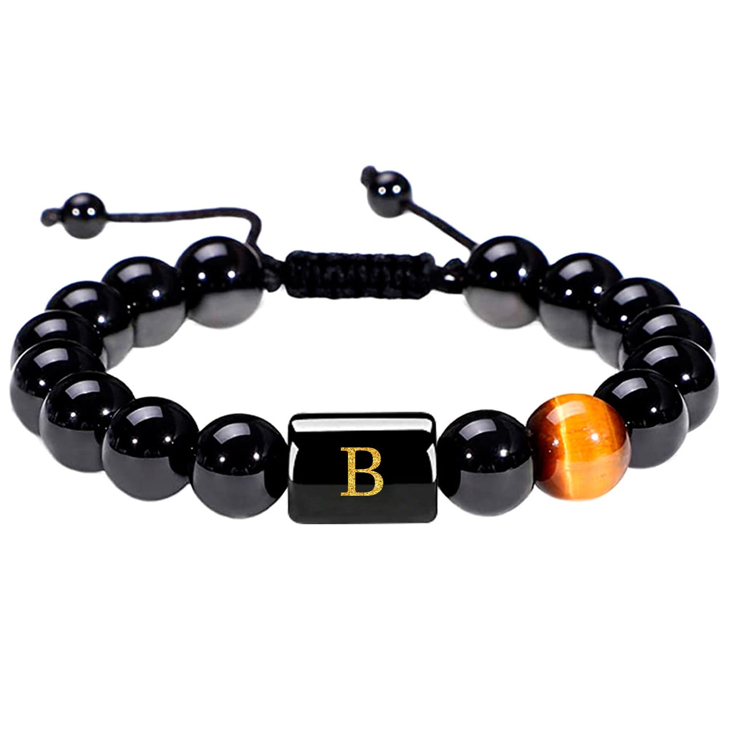 Initialen Armband für Männer Buchstaben-Armband mit natürlichem Tigerauge und schwarzem Onyx Handgefertigter Schmuck als Geschenk für Männer Herren Angebot bei HelloDeals