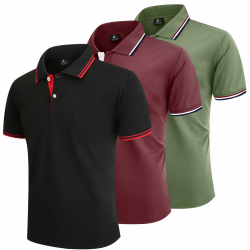 LLdress 3er Pack Poloshirt Herren Kurzarm Atmungsaktiv Poloshirt Set Leichtes Golf Polohemd Schnelltrocknend T Shirt 4036 Schwarz Grün Rot XL Angebot bei HelloDeals